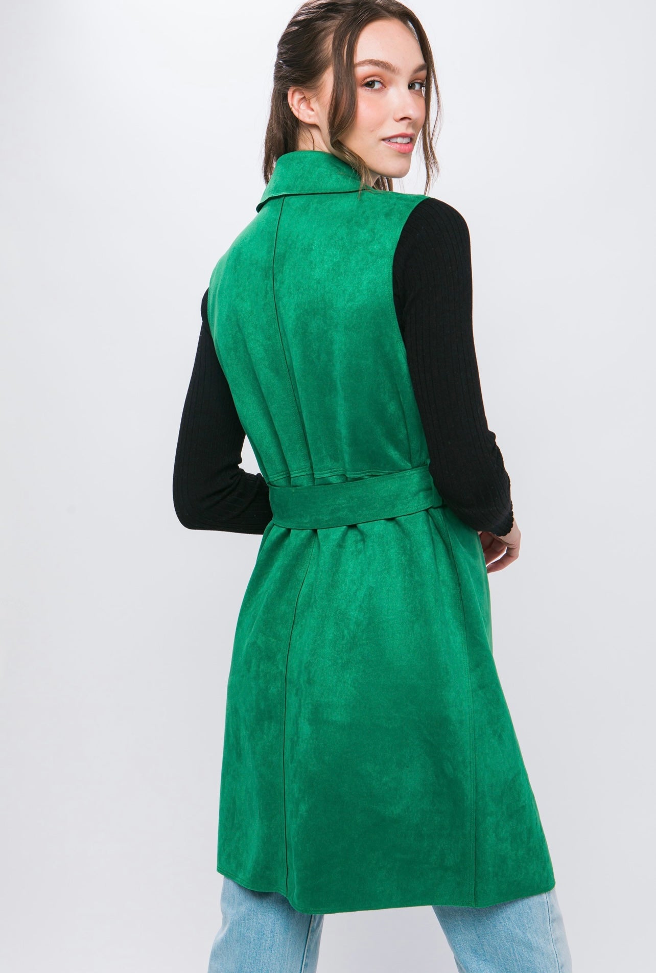 Carmen Suede Long Blazer (Green)