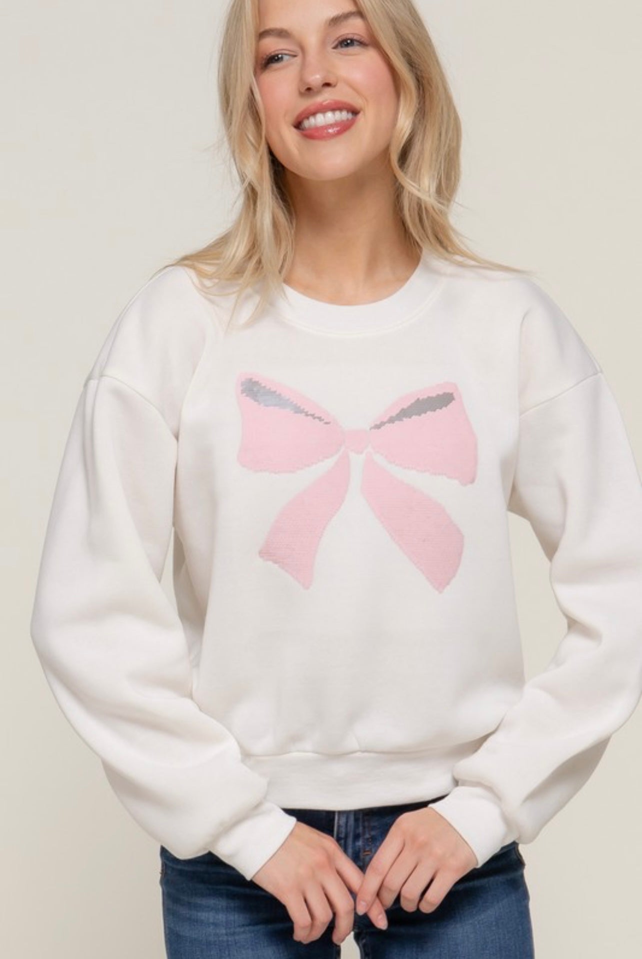 Bow Fleece Sweatshirt (Ivory)