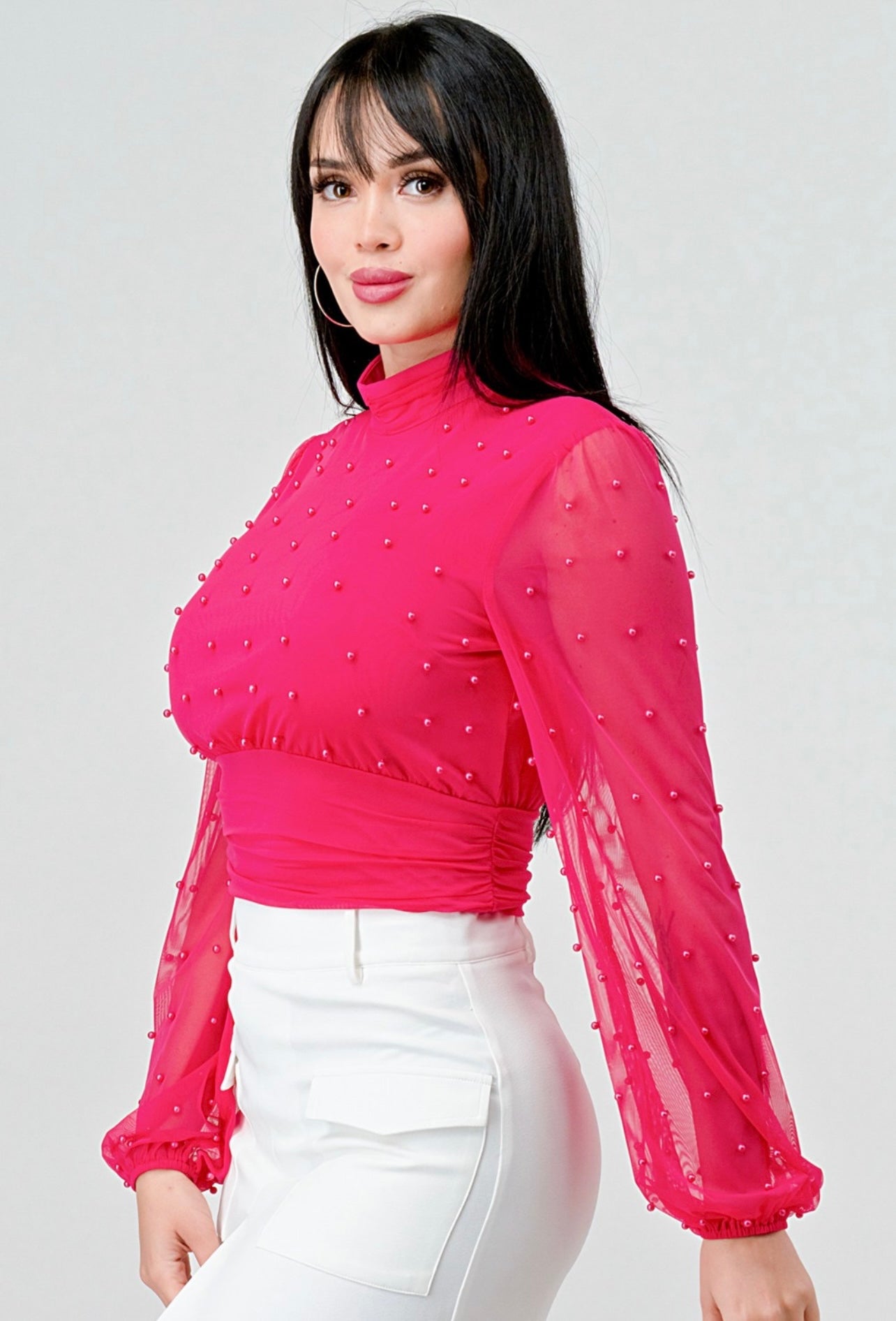 Luxxy Mesh Pearl Cropped Top