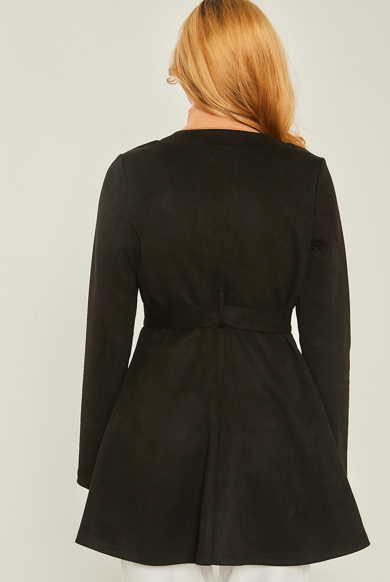 Suede Waist Tie Coat (Black)