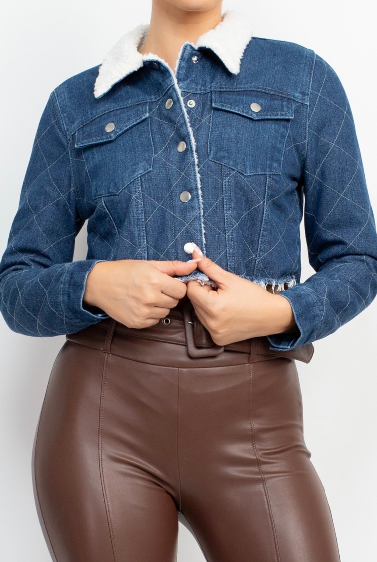 Fur Collared Denim Jacket (Dark)