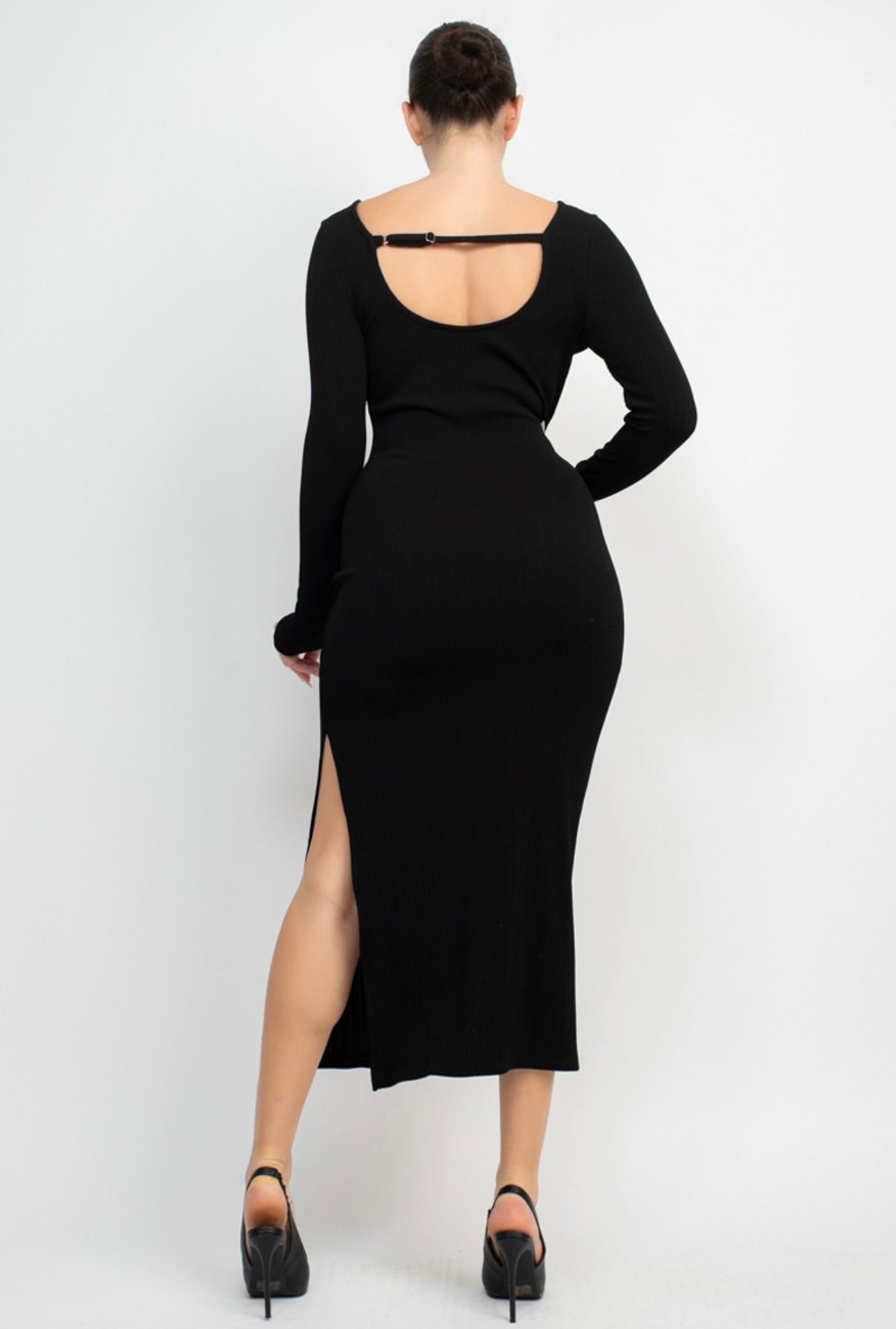 Violet Scoop Back Rib Midi Dress (Black)
