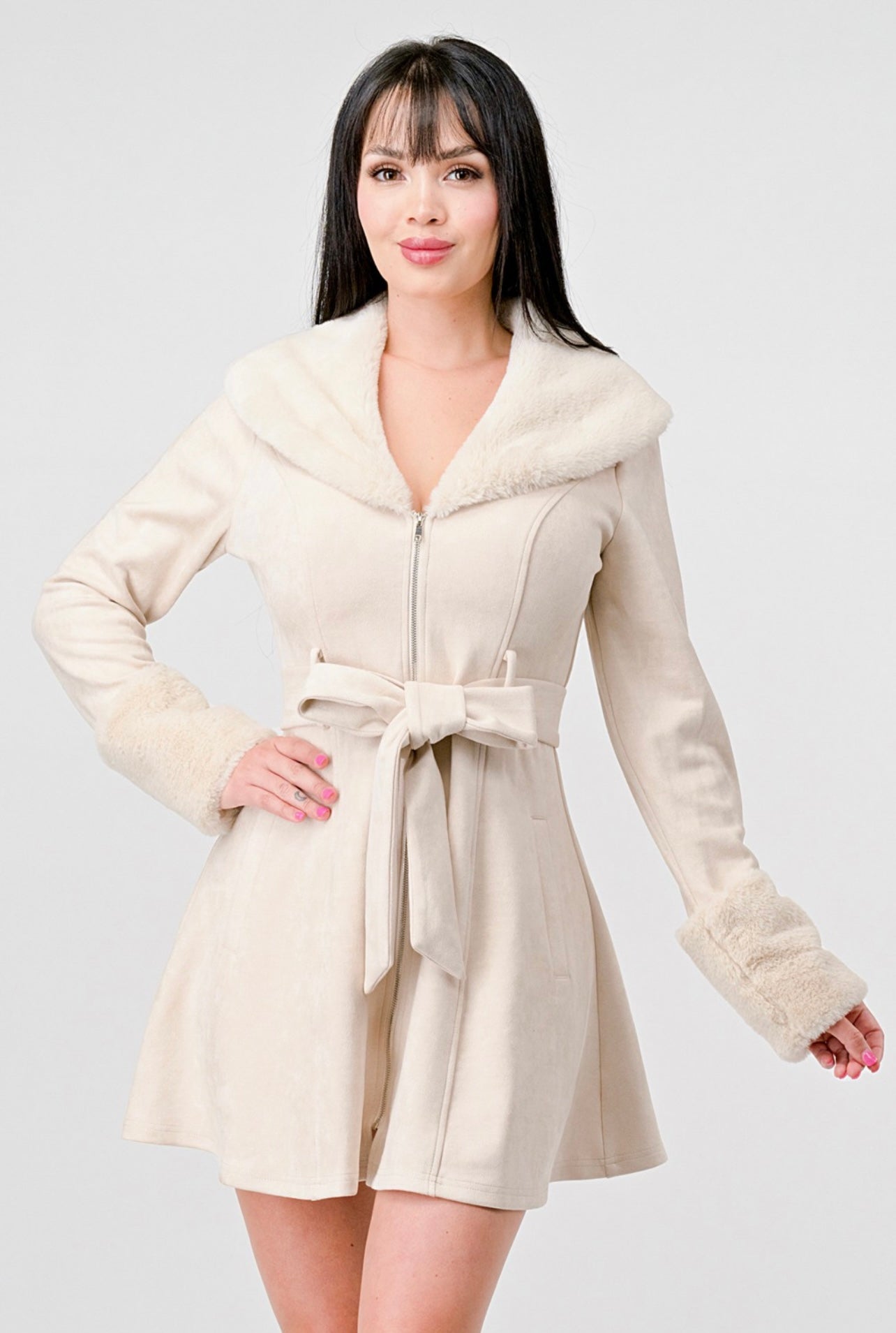 Classy Suede Coat (Cream)