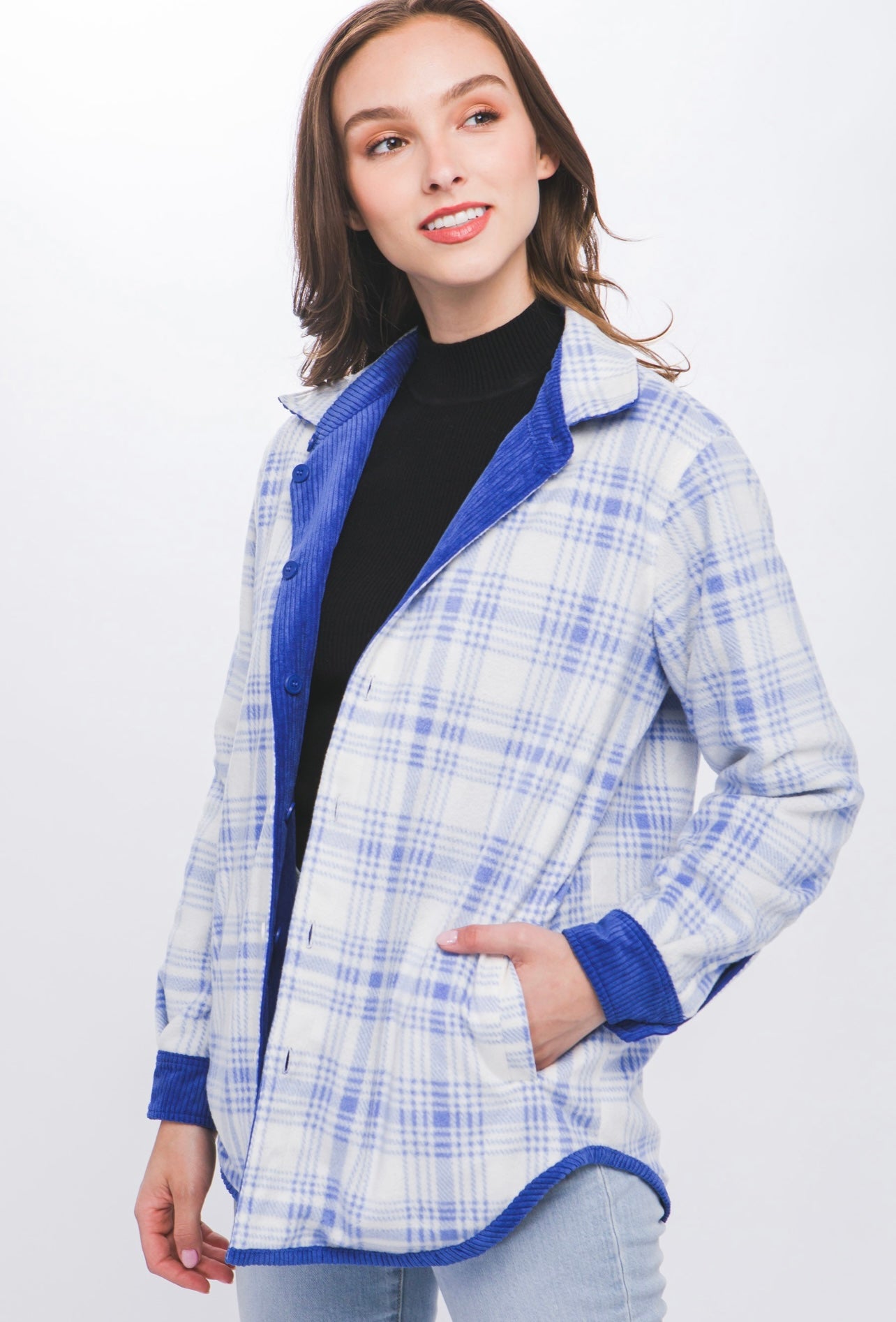 Corduroy Reversible Button Down Jacket (Royal)
