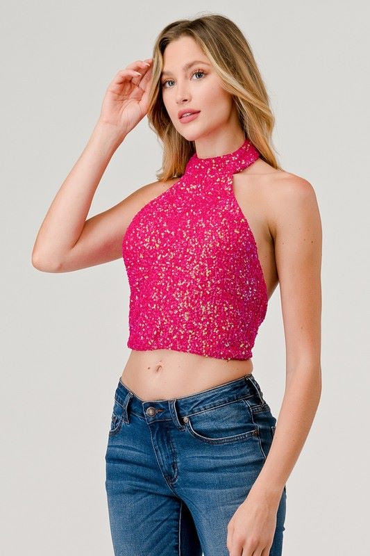 Valeria Sequin Top (Pink)