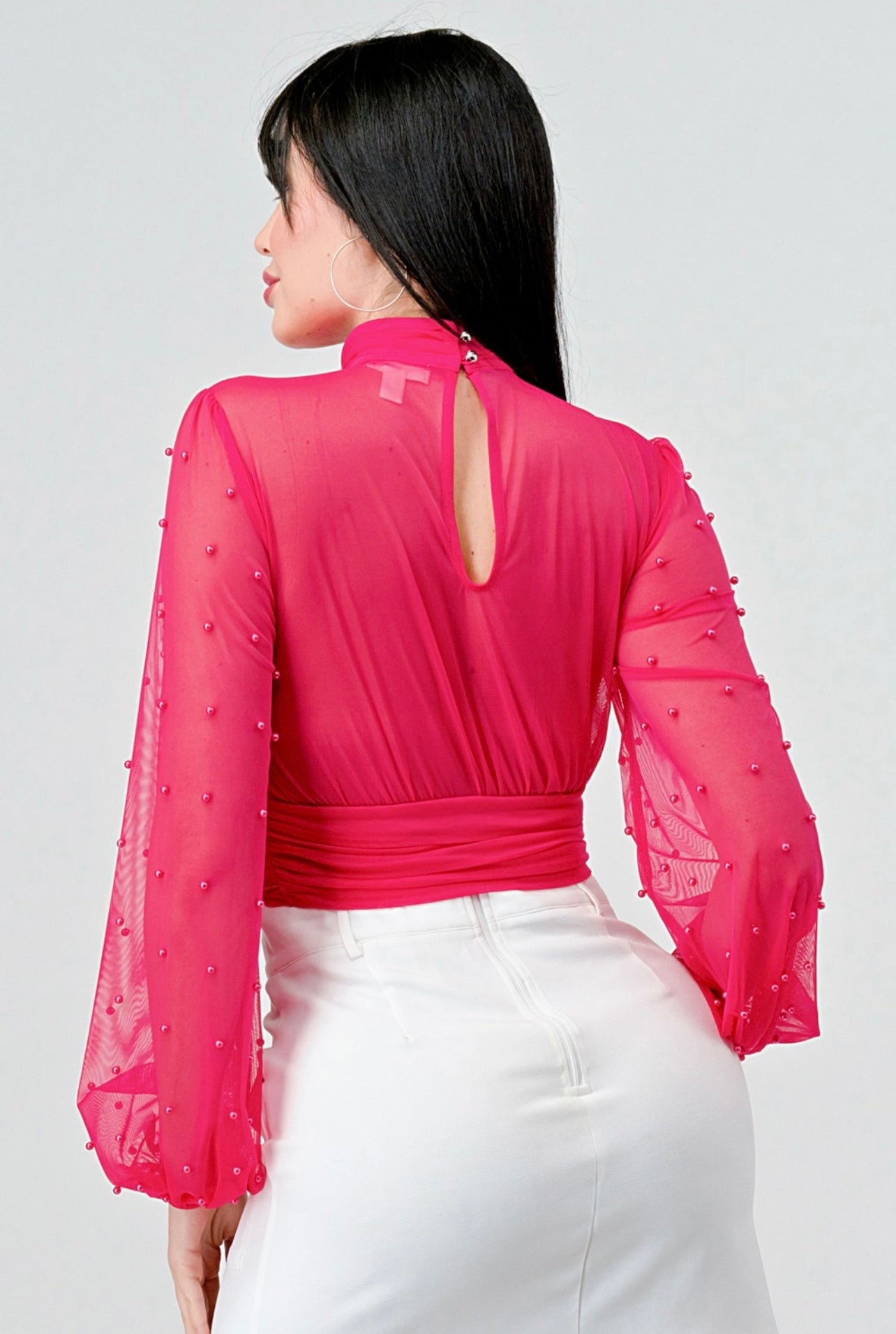 Luxxy Mesh Pearl Cropped Top