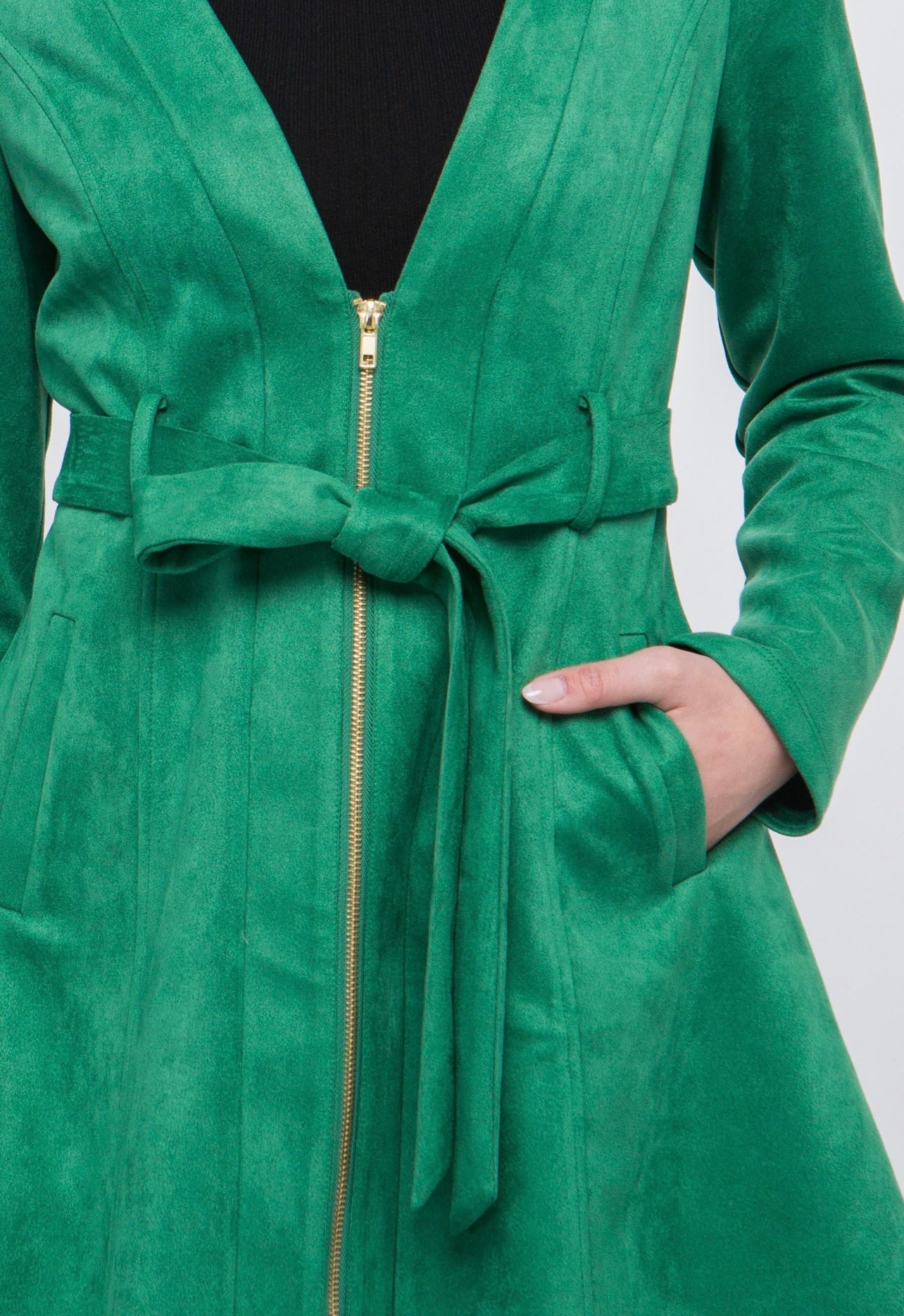 Suede Waist Tie Coat (Green)
