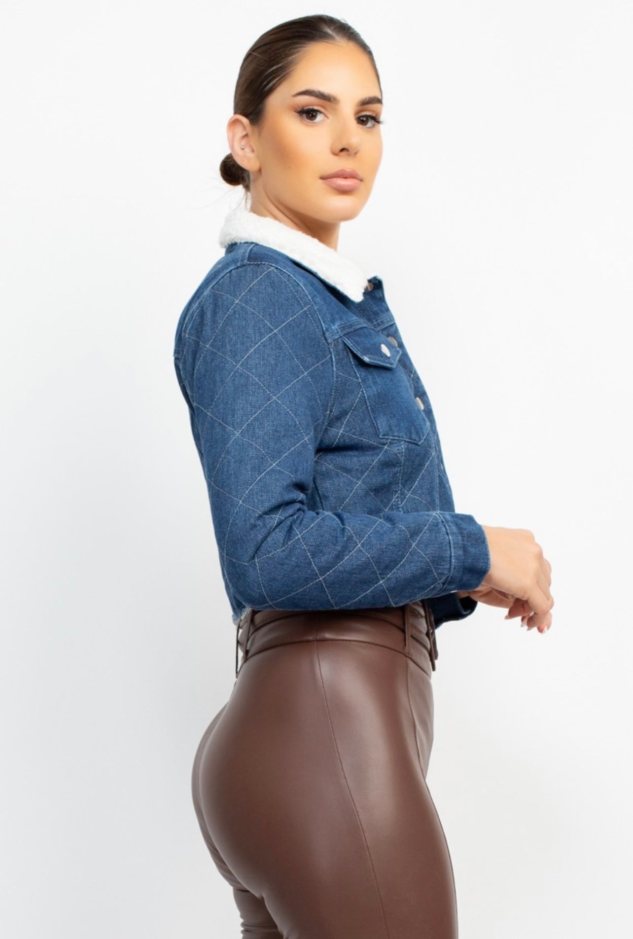 Fur Collared Denim Jacket (Dark)