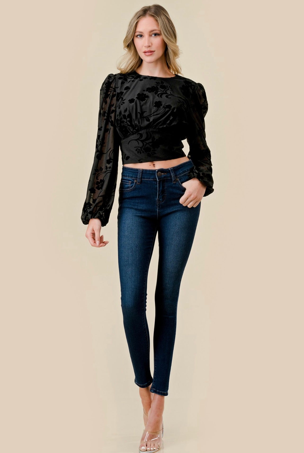 Delaney Mesh Velvet Top (Black)