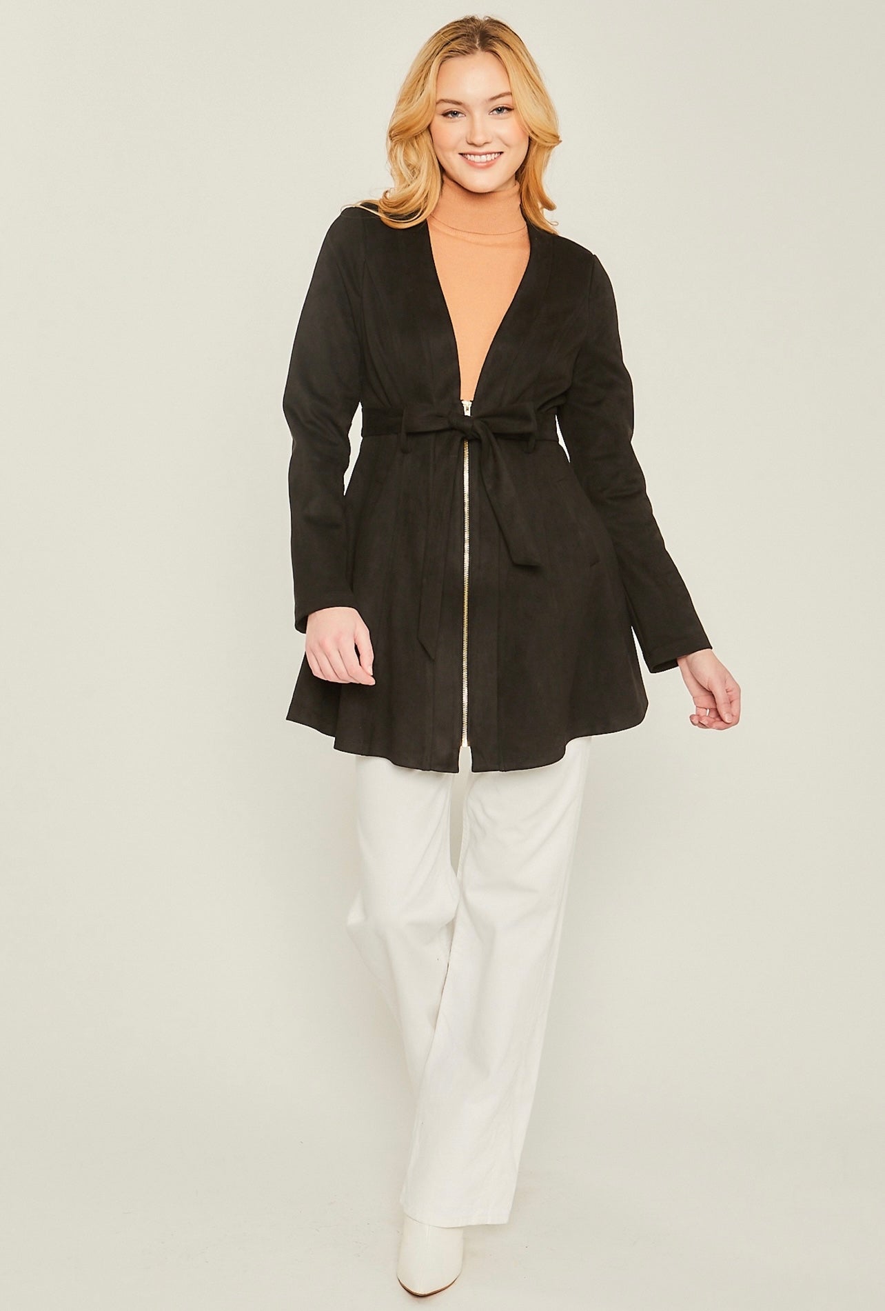 Suede Waist Tie Coat (Black)