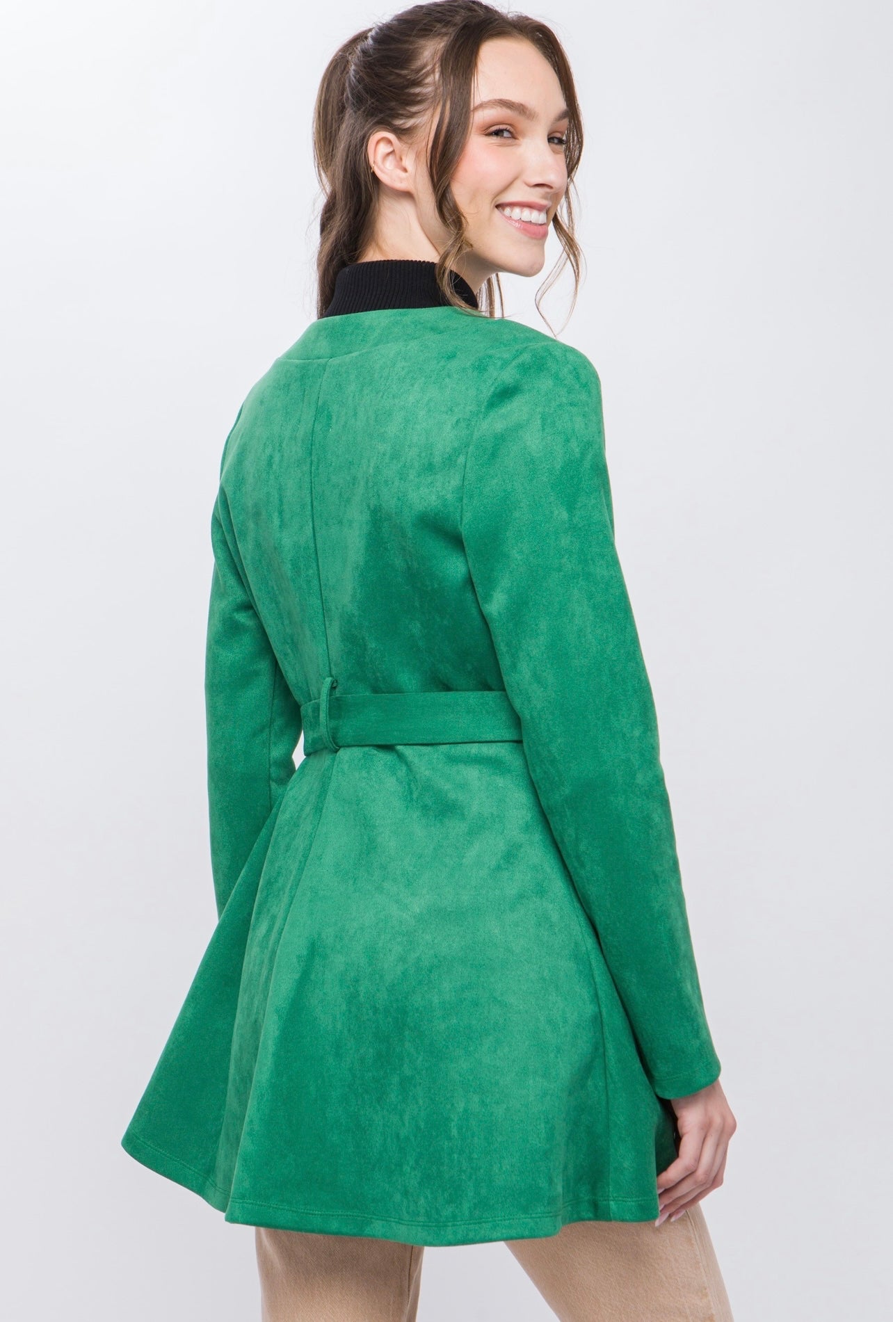 Suede Waist Tie Coat (Green)