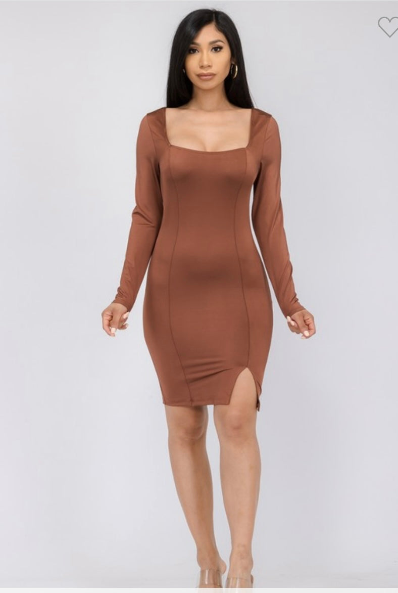 Mia Brown Long Sleeve Dress