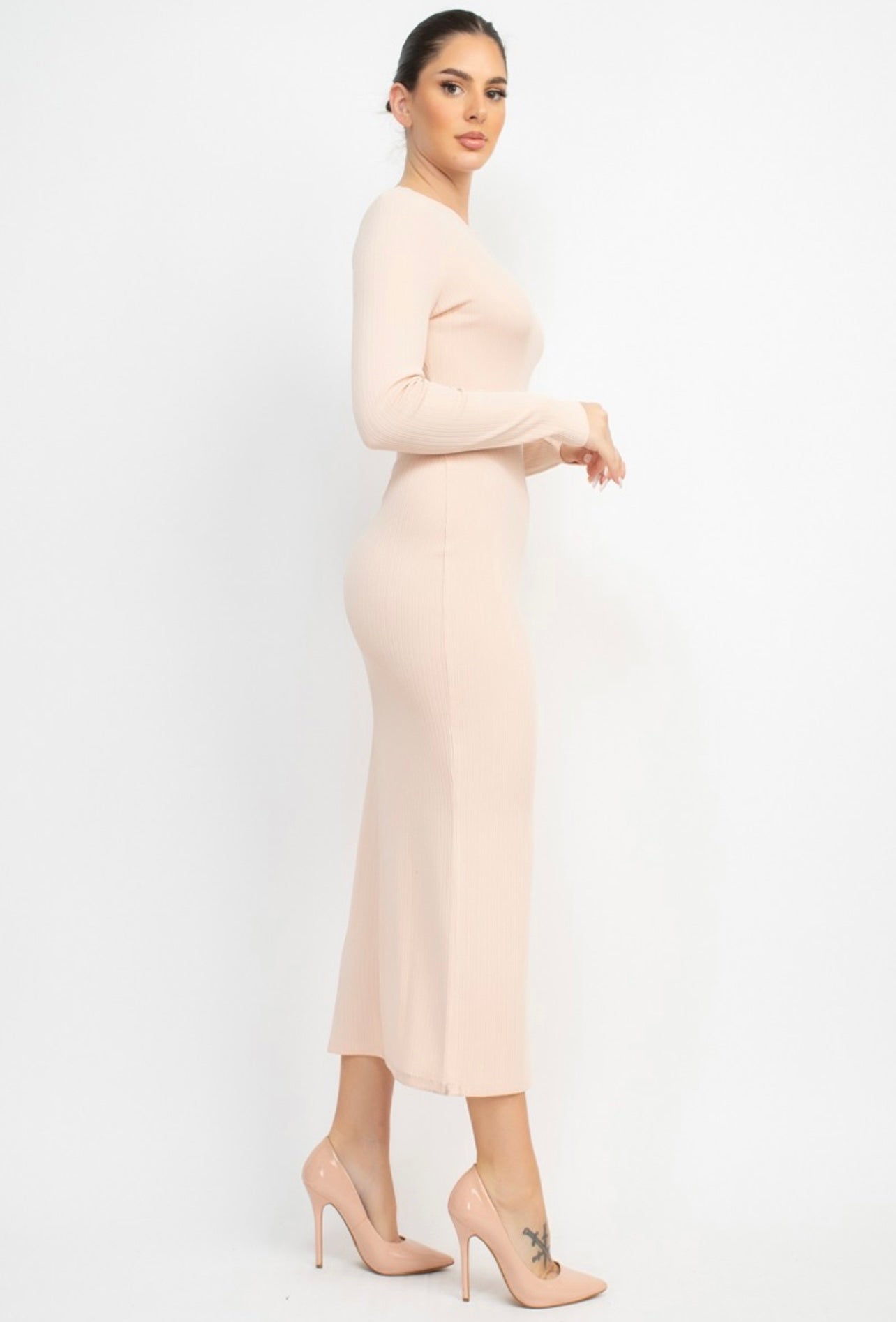 Violet Scoop Back Rib Midi Dress (Cream)