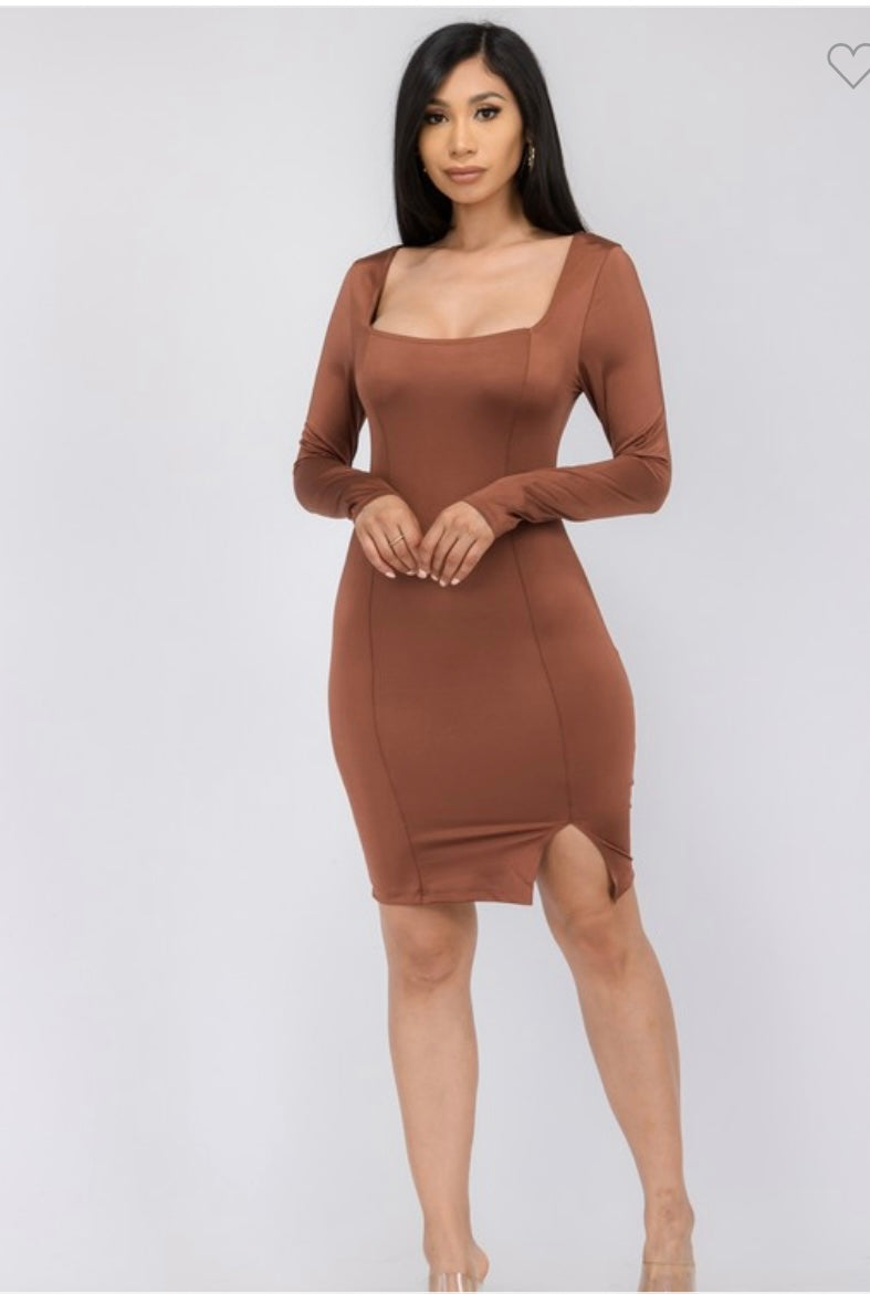 Mia Brown Long Sleeve Dress