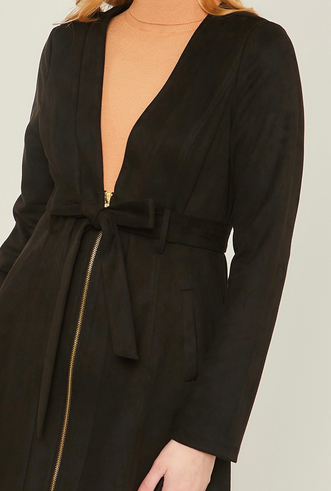Suede Waist Tie Coat (Black)