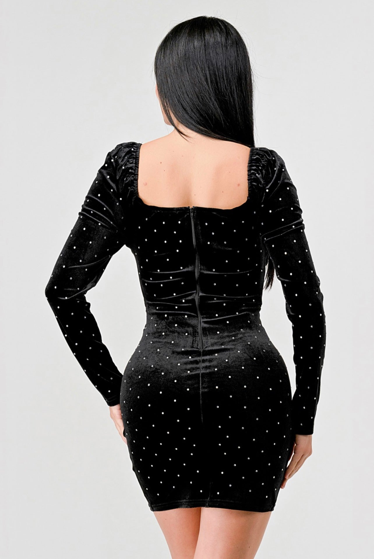Sweetheart Rhinestone Mini Dress
(Black)