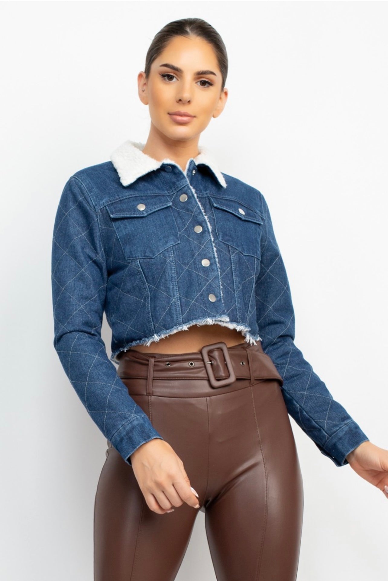 Fur Collared Denim Jacket (Dark)