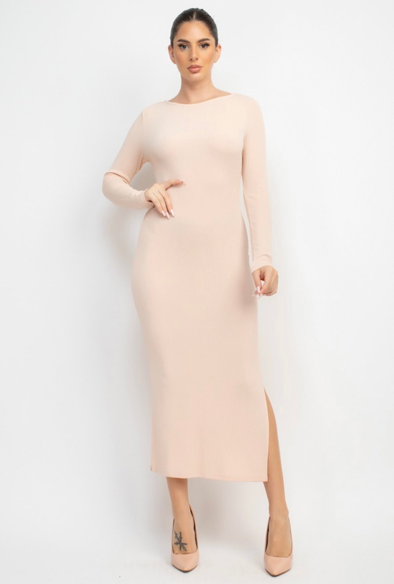 Violet Scoop Back Rib Midi Dress (Cream)