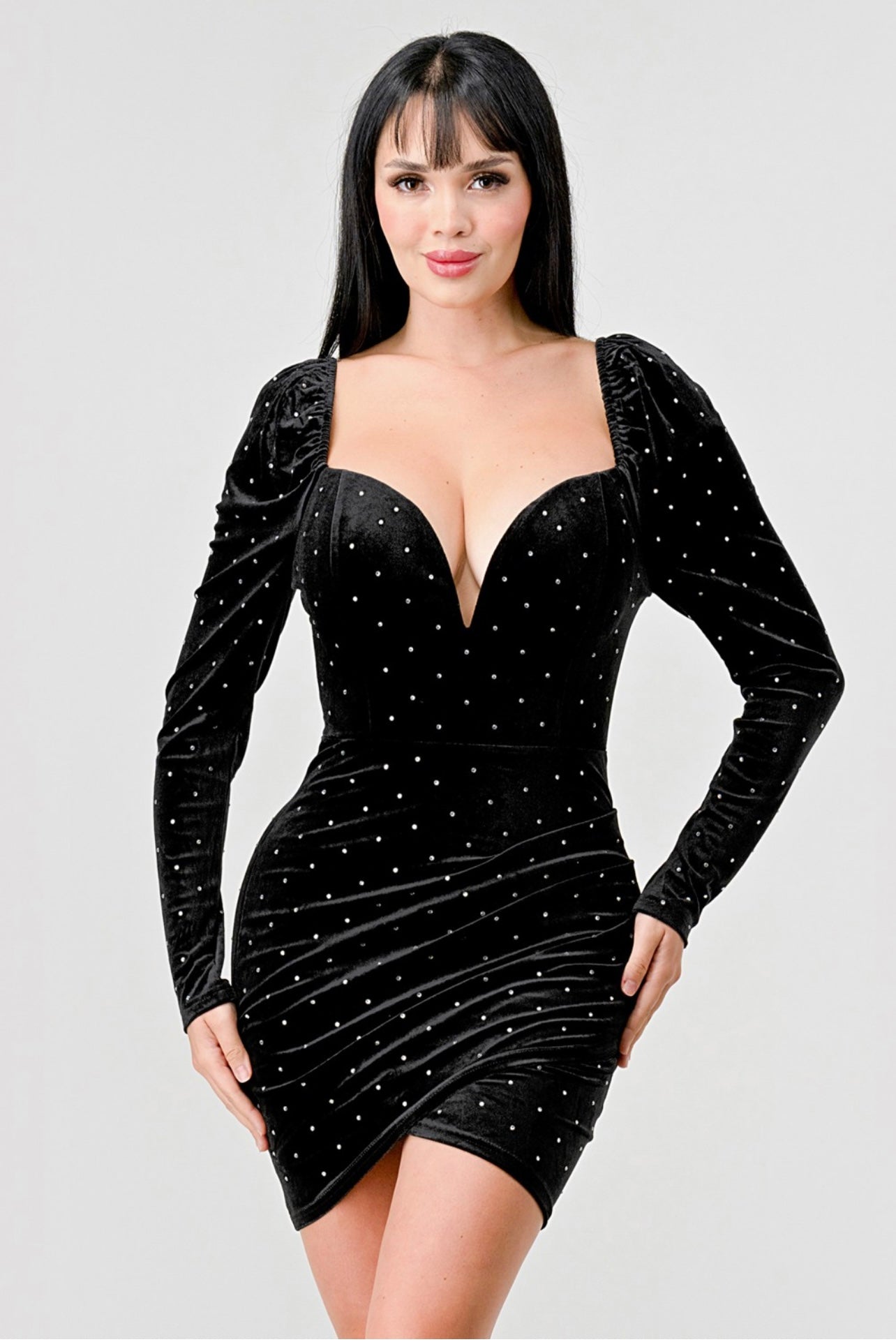 Sweetheart Rhinestone Mini Dress
(Black)