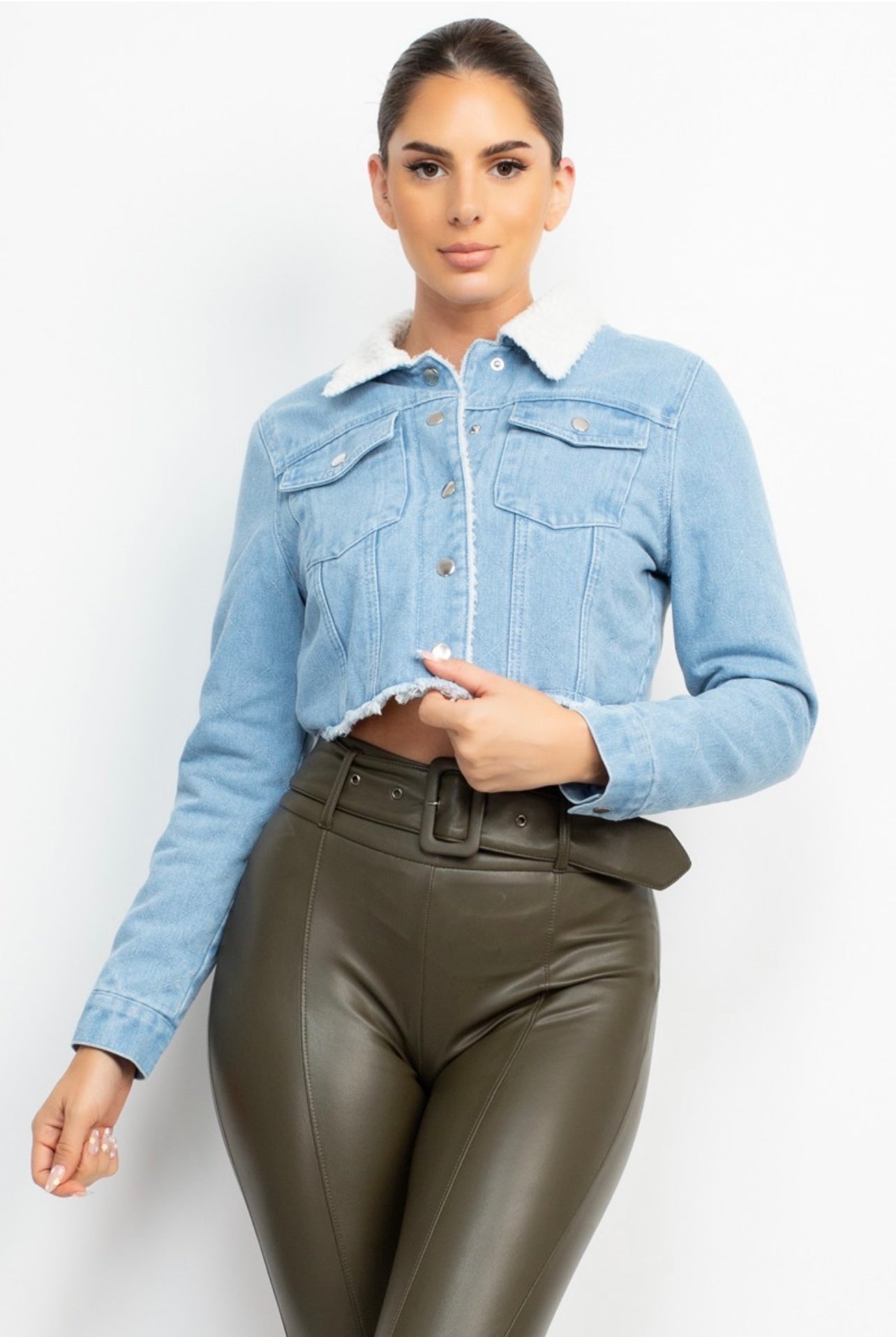 Fur Collared Denim Jacket (Light)