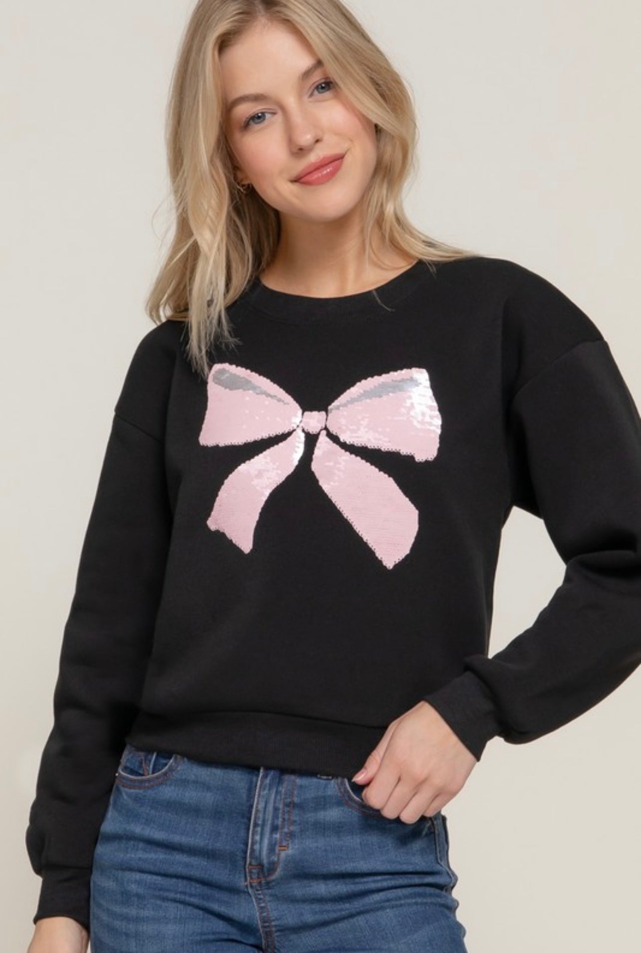 Bow Fleece Sweatshirt (Black)