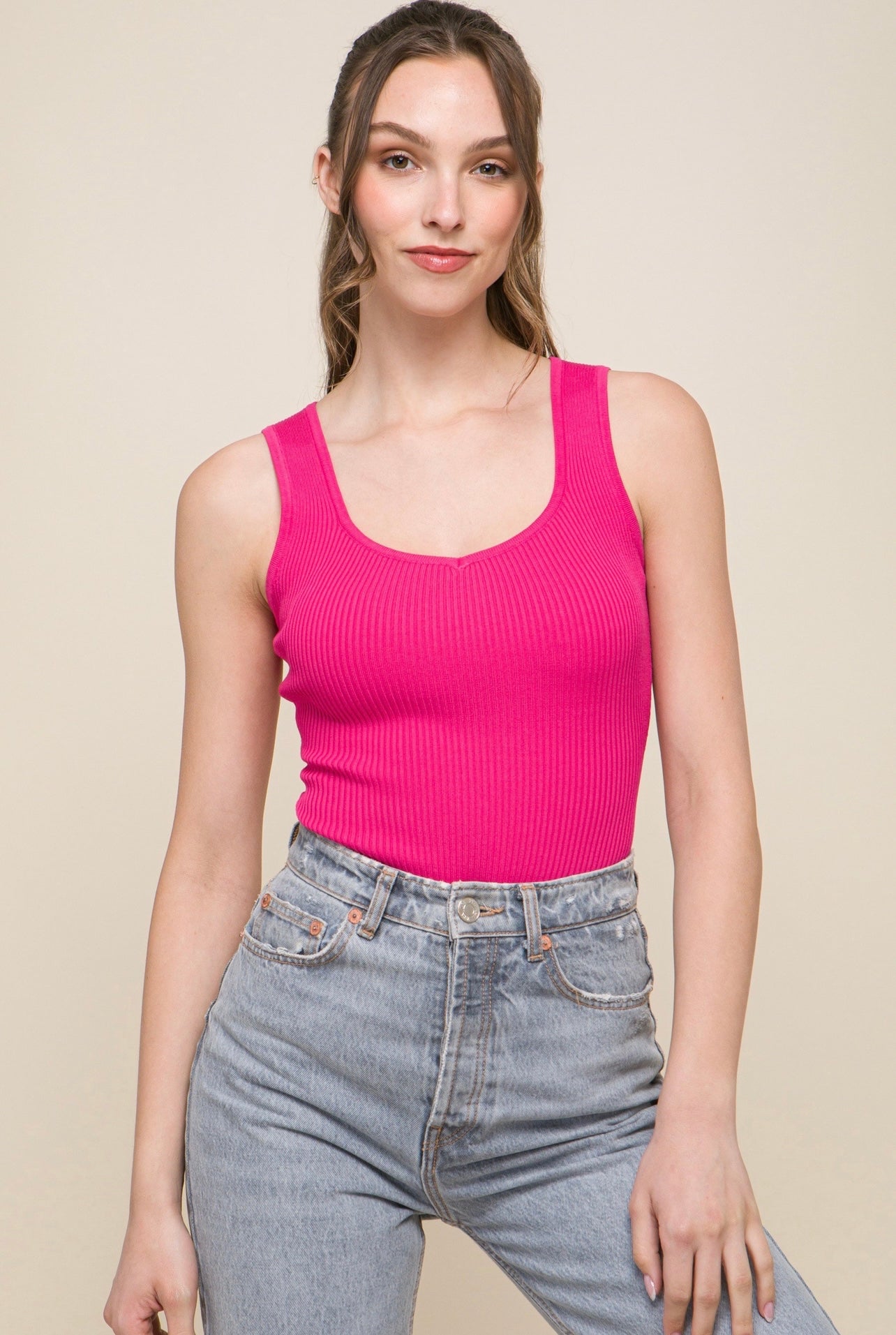 Ariana Ribbed Bodysuit (Fushia)