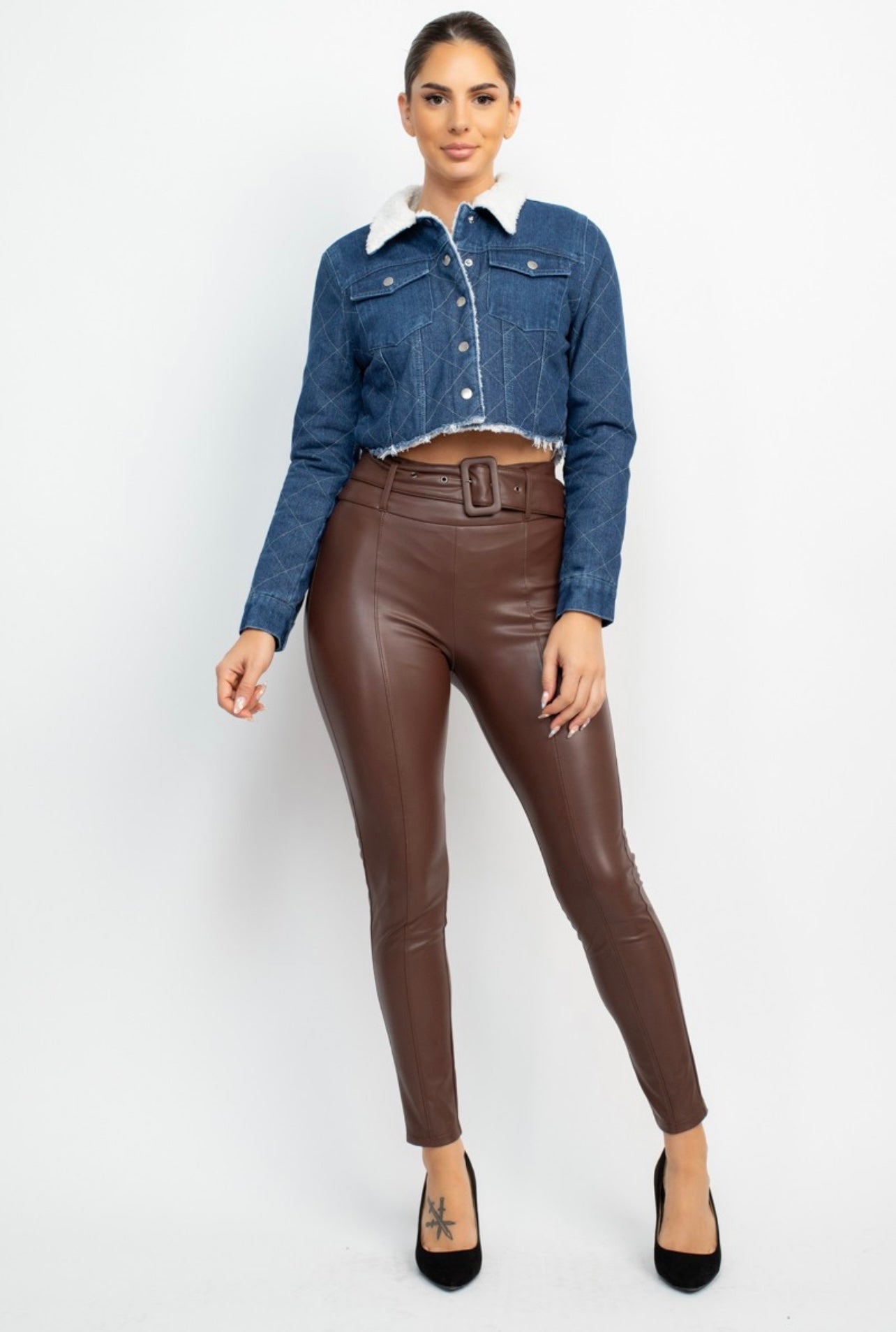 Fur Collared Denim Jacket (Dark)