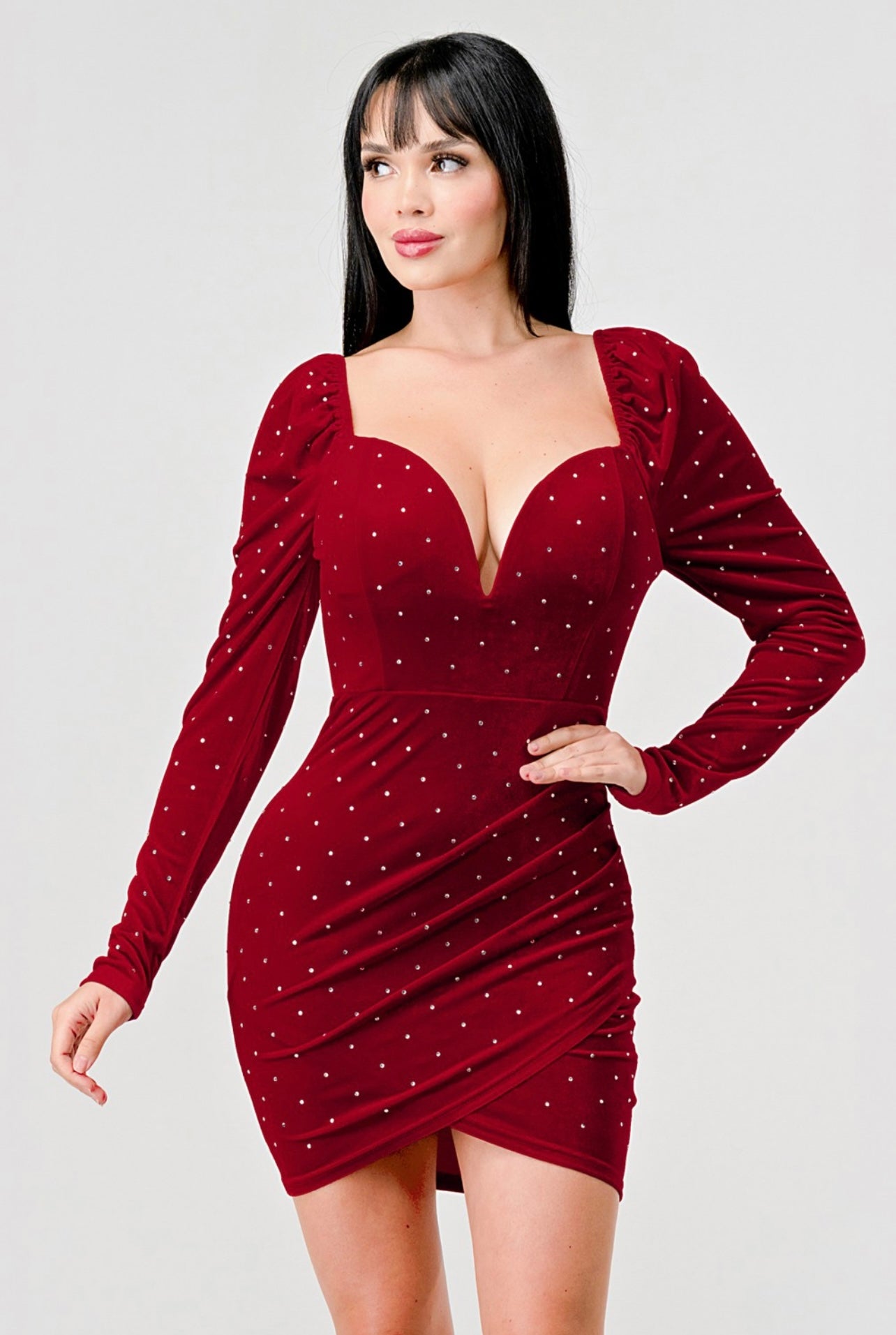 Sweetheart Rhinestone Mini Dress (Red)