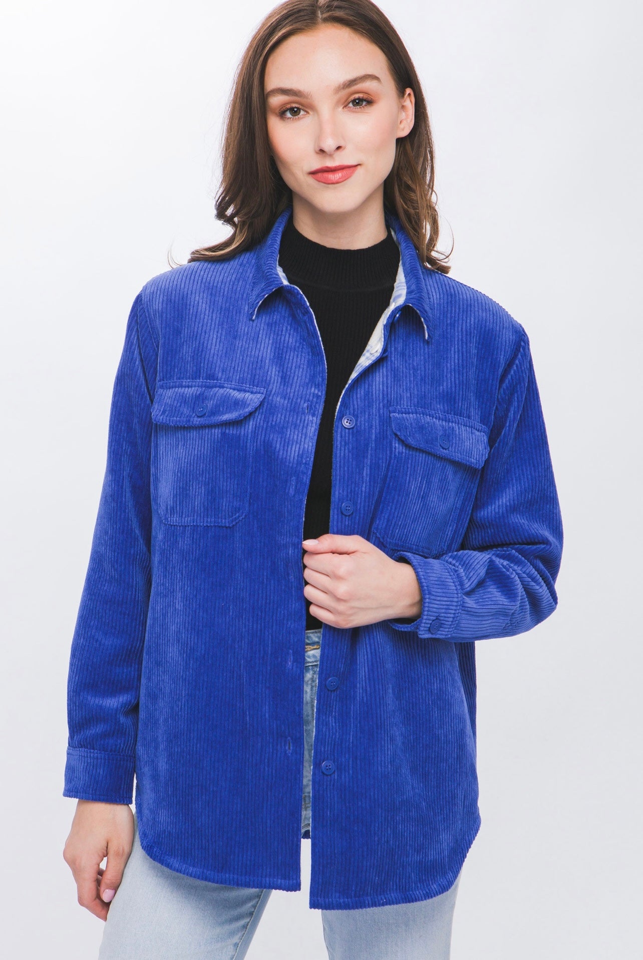 Corduroy Reversible Button Down Jacket (Royal)