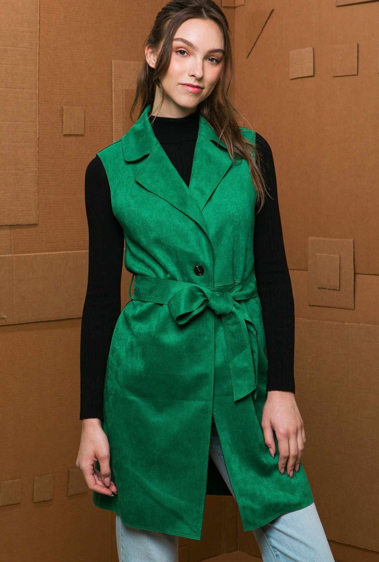 Carmen Suede Long Blazer (Green)