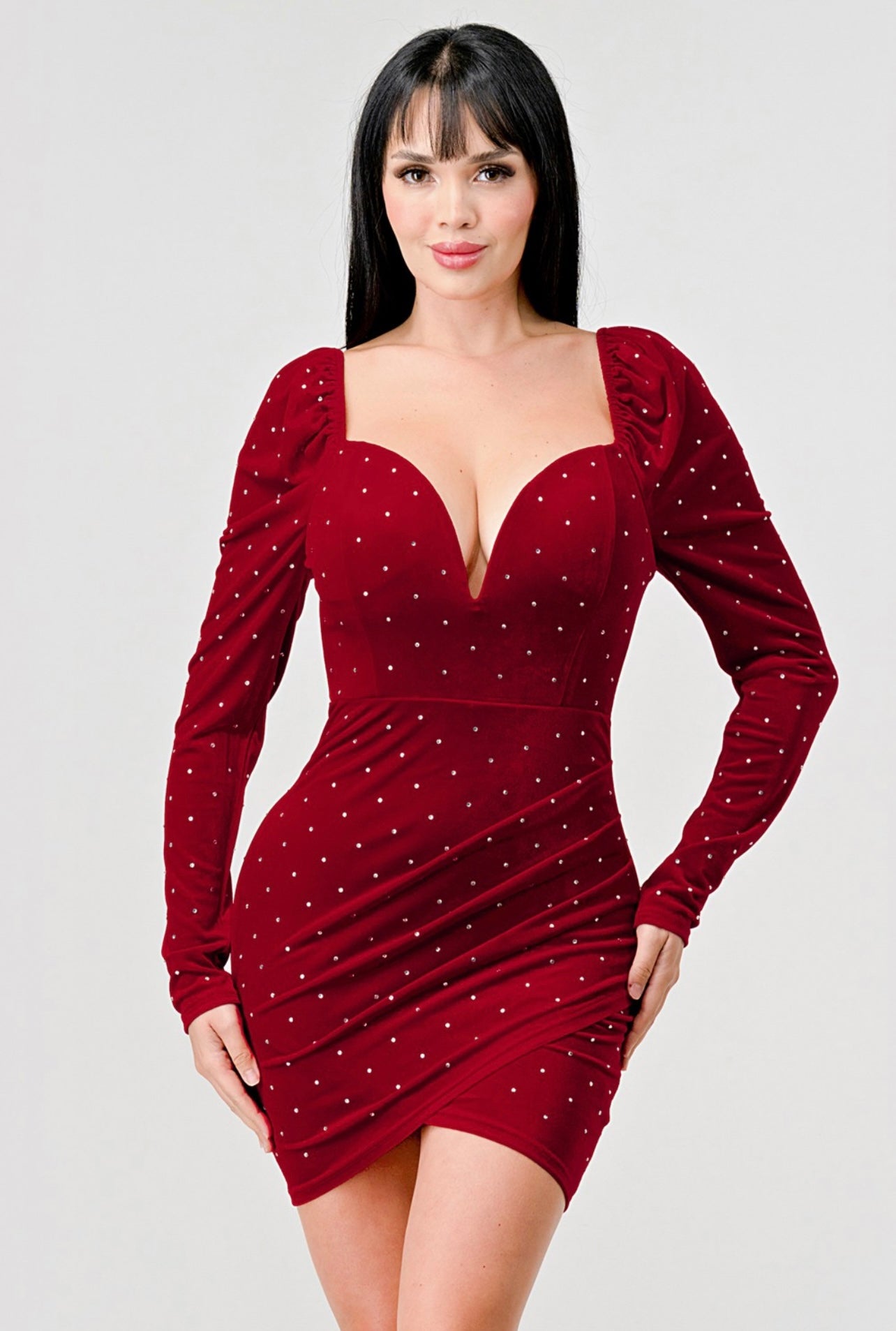 Sweetheart Rhinestone Mini Dress (Red)
