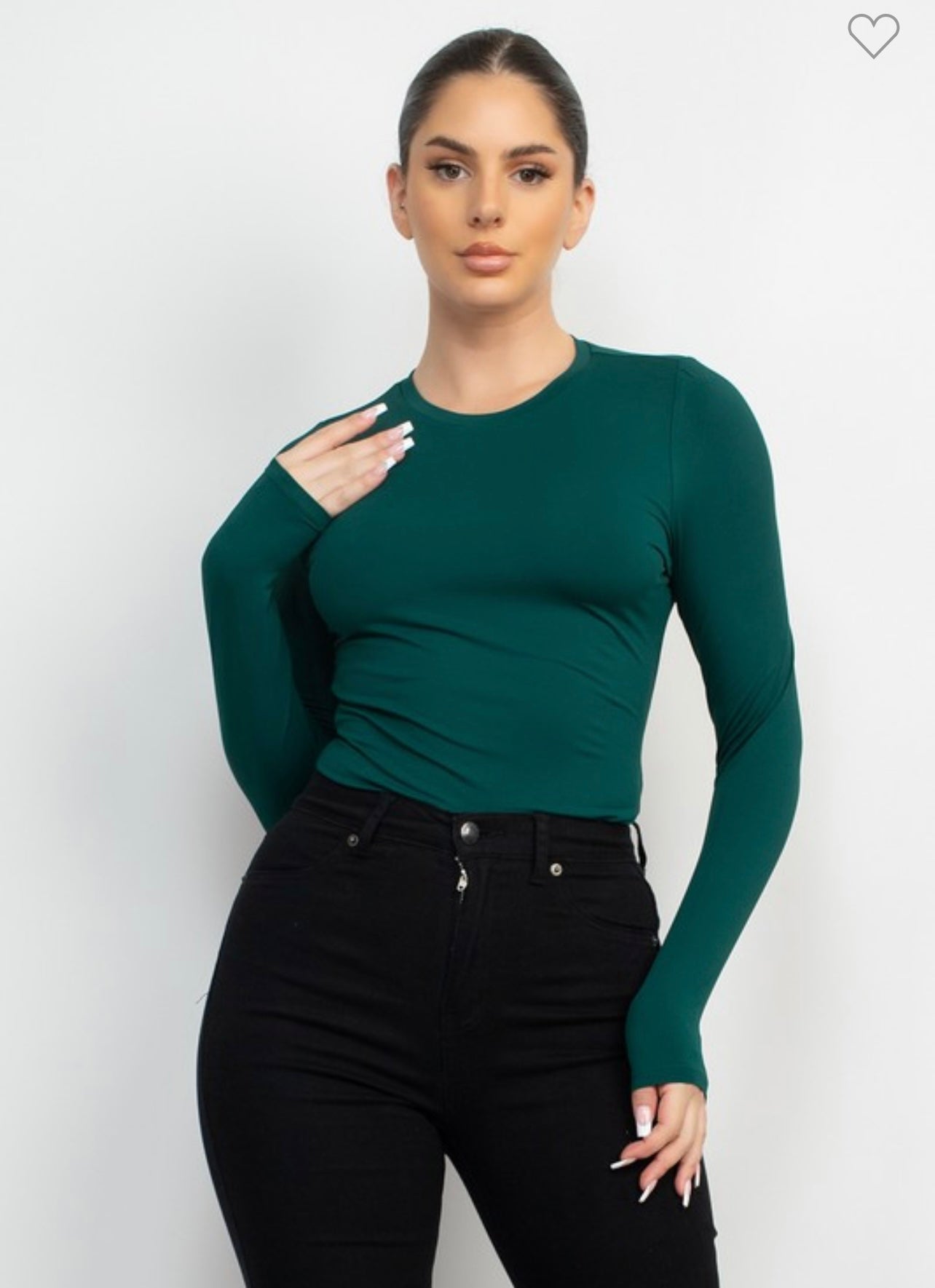 Hunter Green Round Neck Long Sleeve Bodysuit