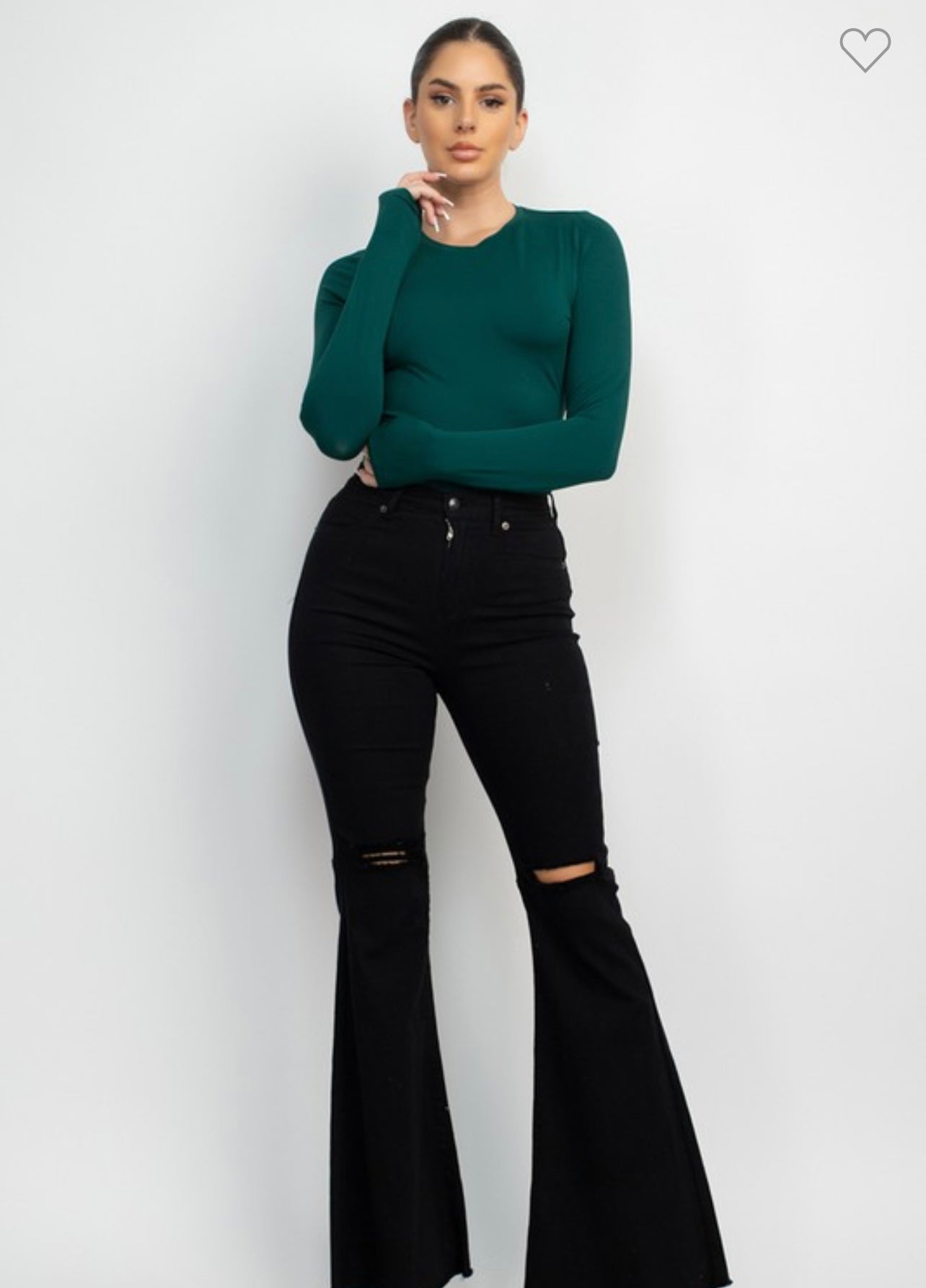 Hunter Green Round Neck Long Sleeve Bodysuit