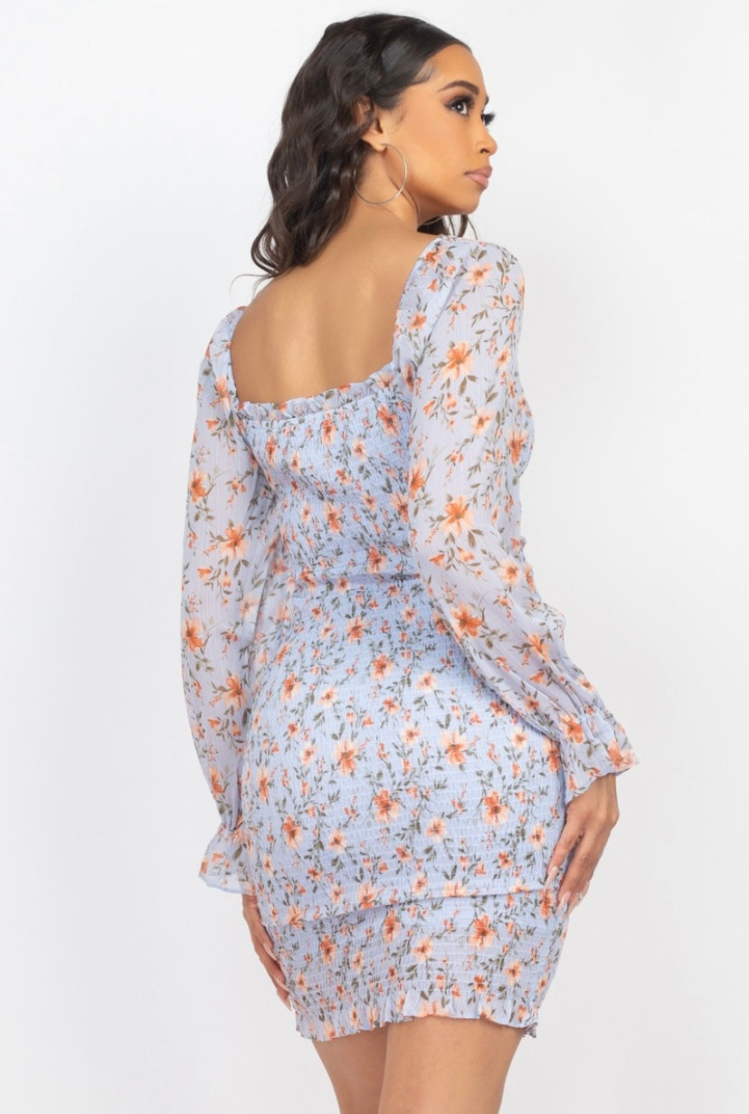Stella Floral Ruched-Front Mini Dress