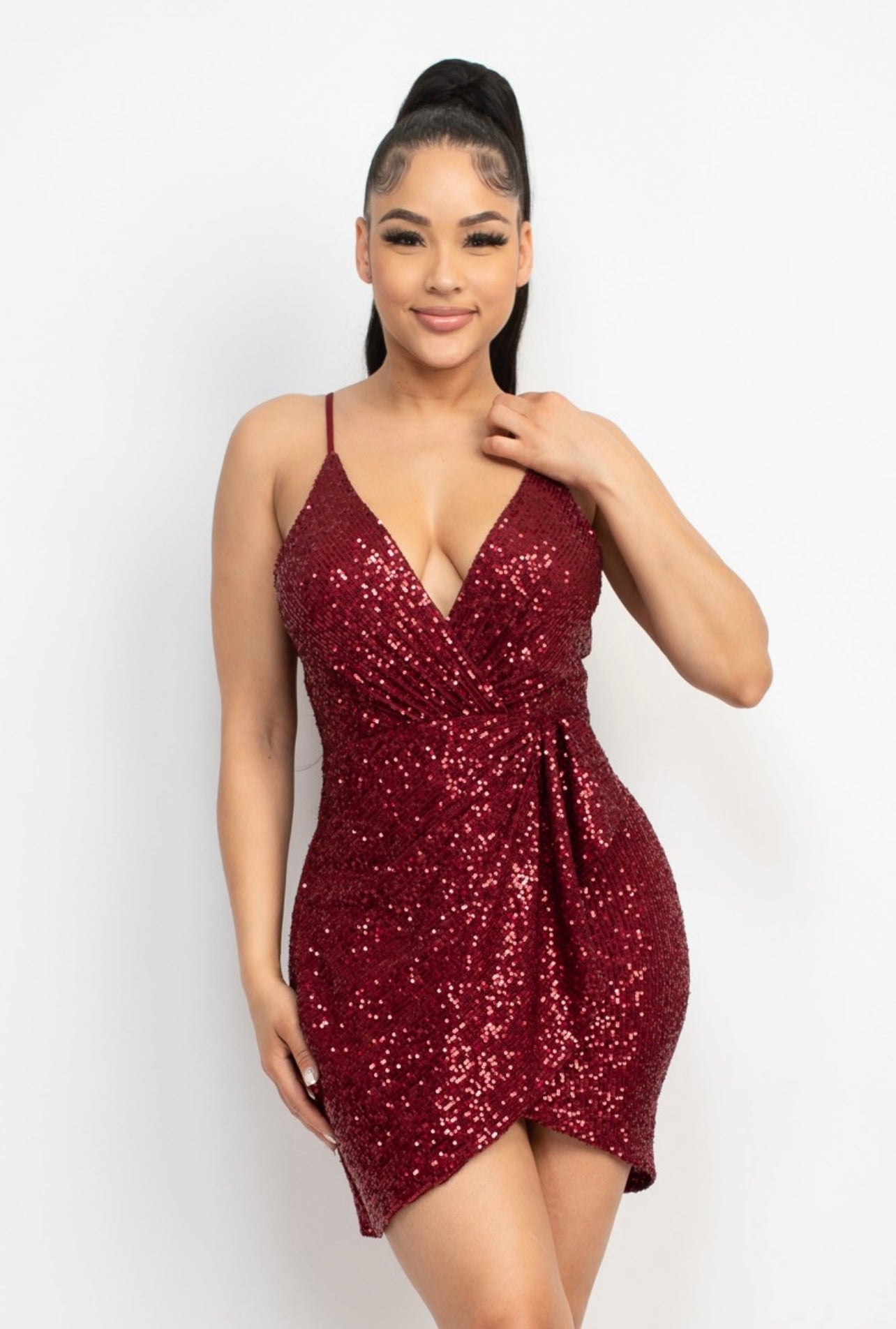 Stacy Sequin Dress (Burgundy)