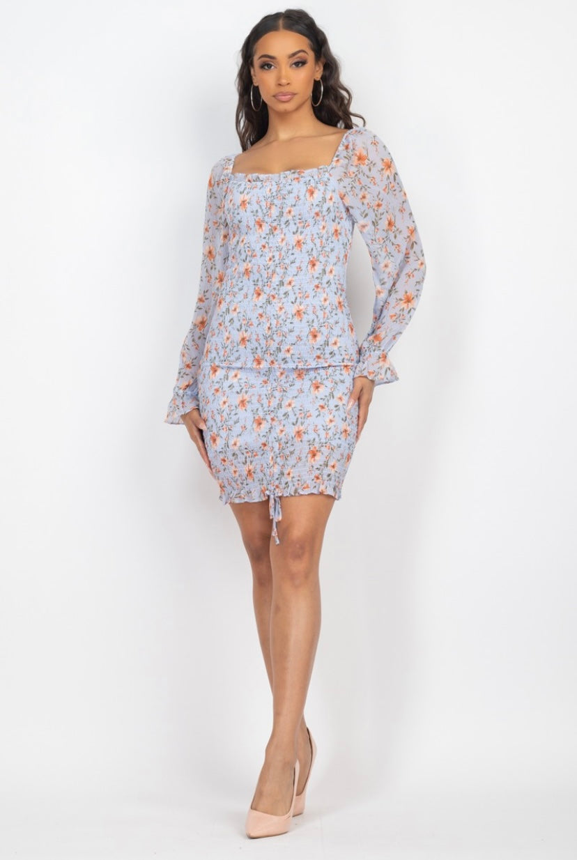Stella Floral Ruched-Front Mini Dress