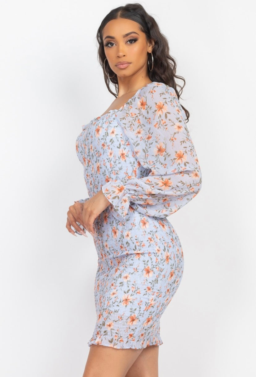 Stella Floral Ruched-Front Mini Dress