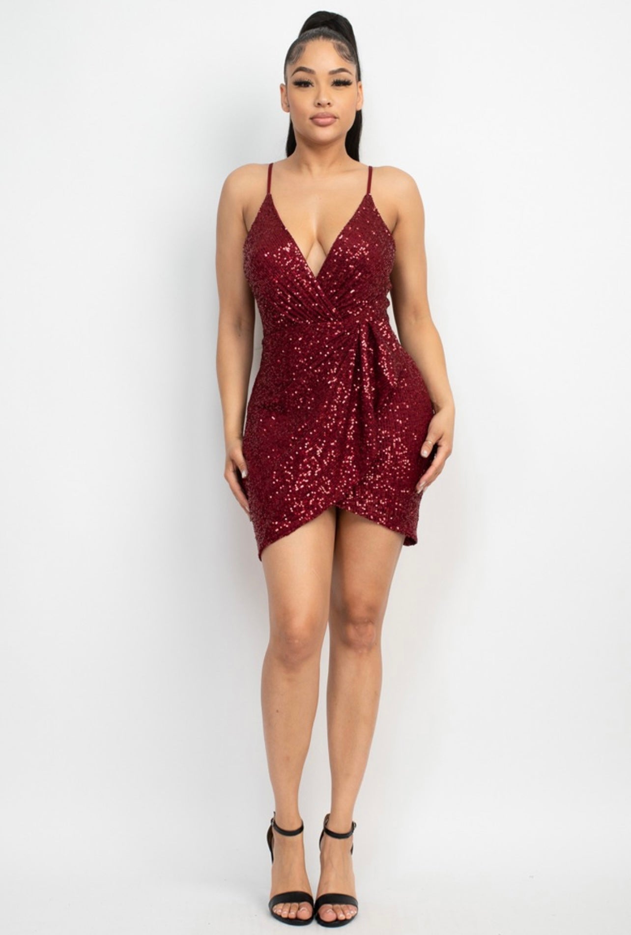 Stacy Sequin Dress (Burgundy)