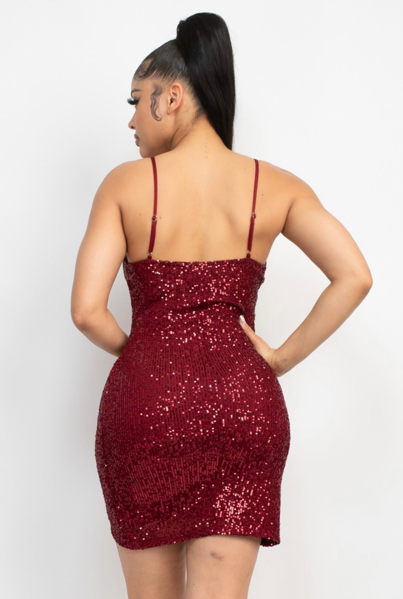 Stacy Sequin Dress (Burgundy)