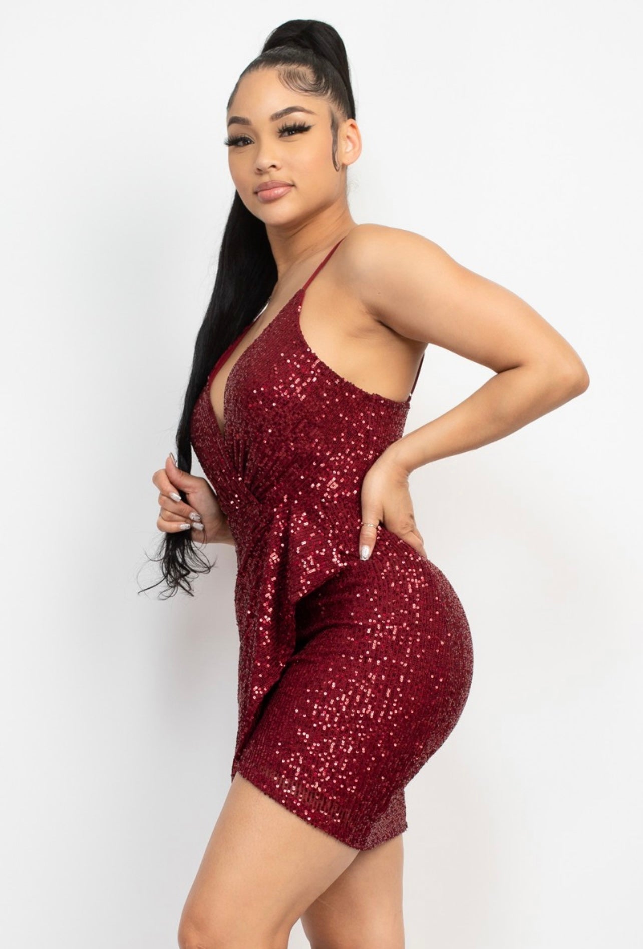 Stacy Sequin Dress (Burgundy)