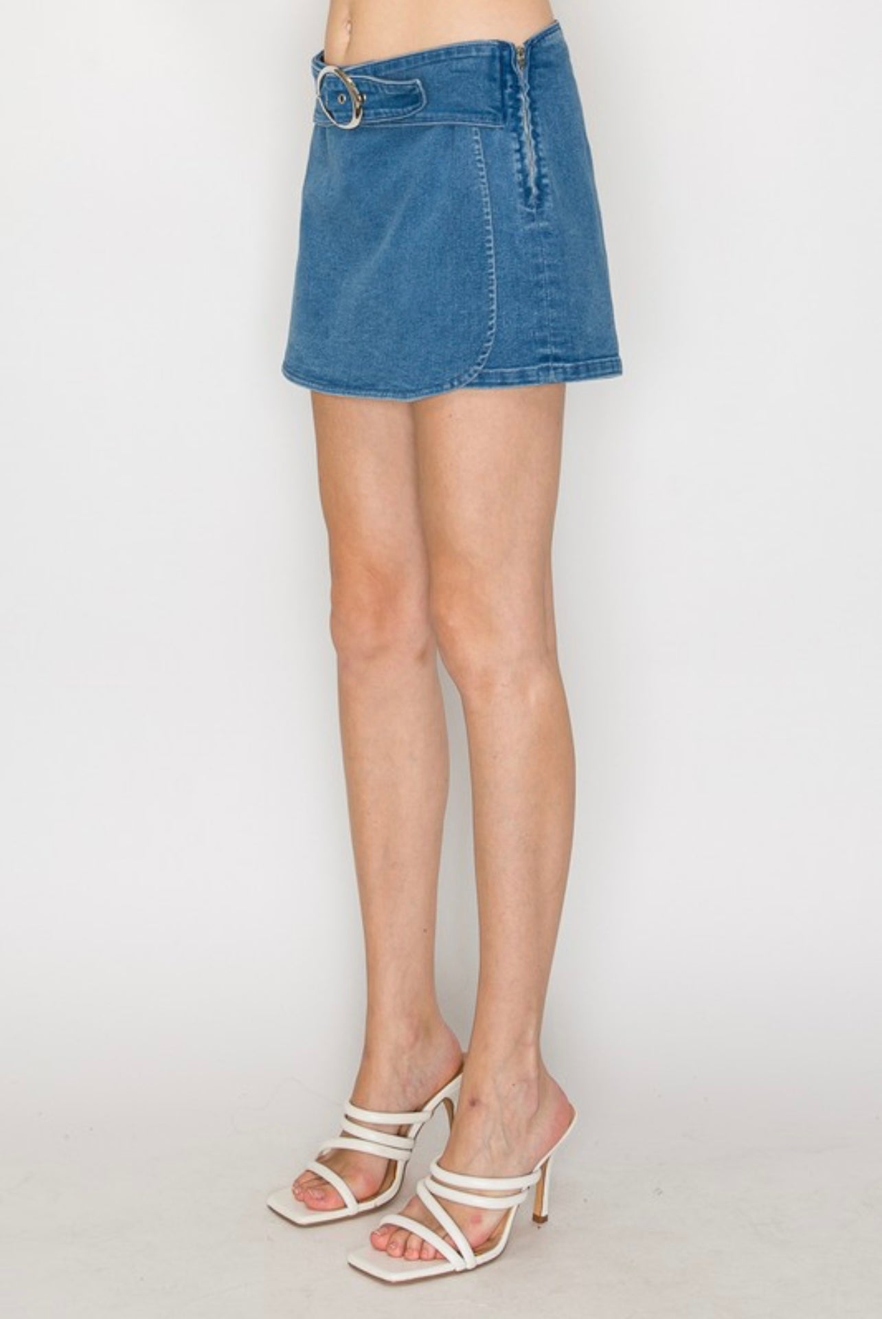 Buckle Up Denim Skort