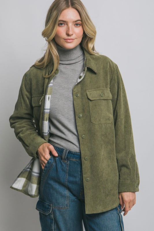 Corduroy Double Sided Reversible Jacket (Olive)