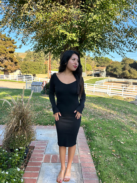 Midnight Longsleeve Midi Dress (Black)