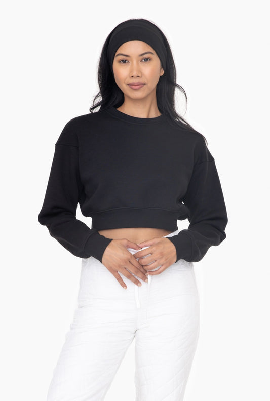 Cozy Cropped Fleece Sweatshirt (Black)