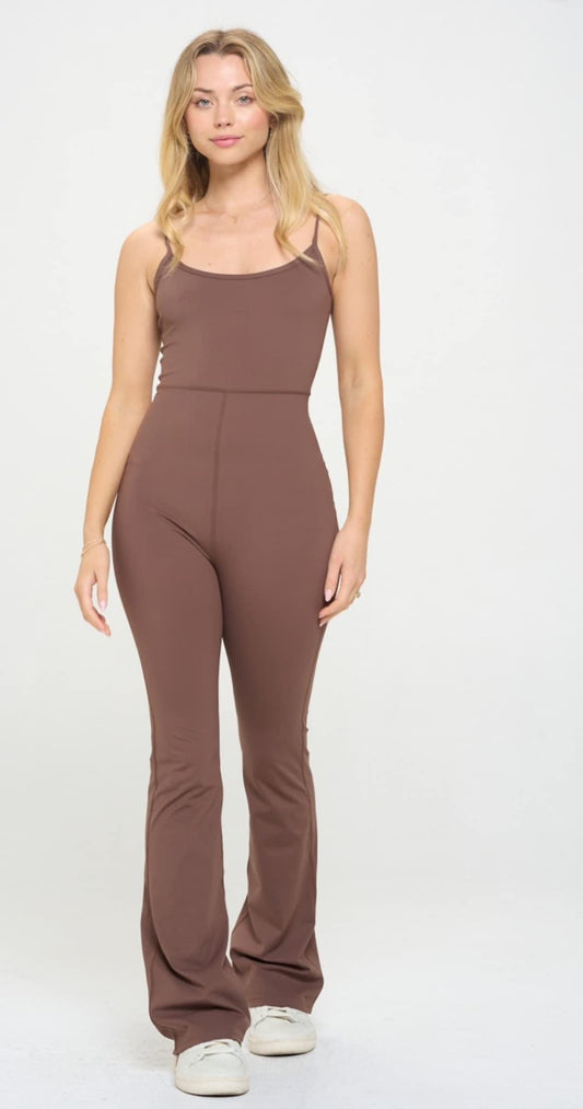 Flared Workout Jumpsuit (Brown)