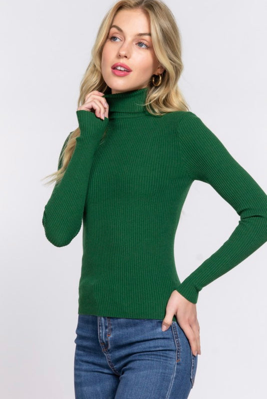 Long Sleeve Turtle Neck Sweater Top (Green)