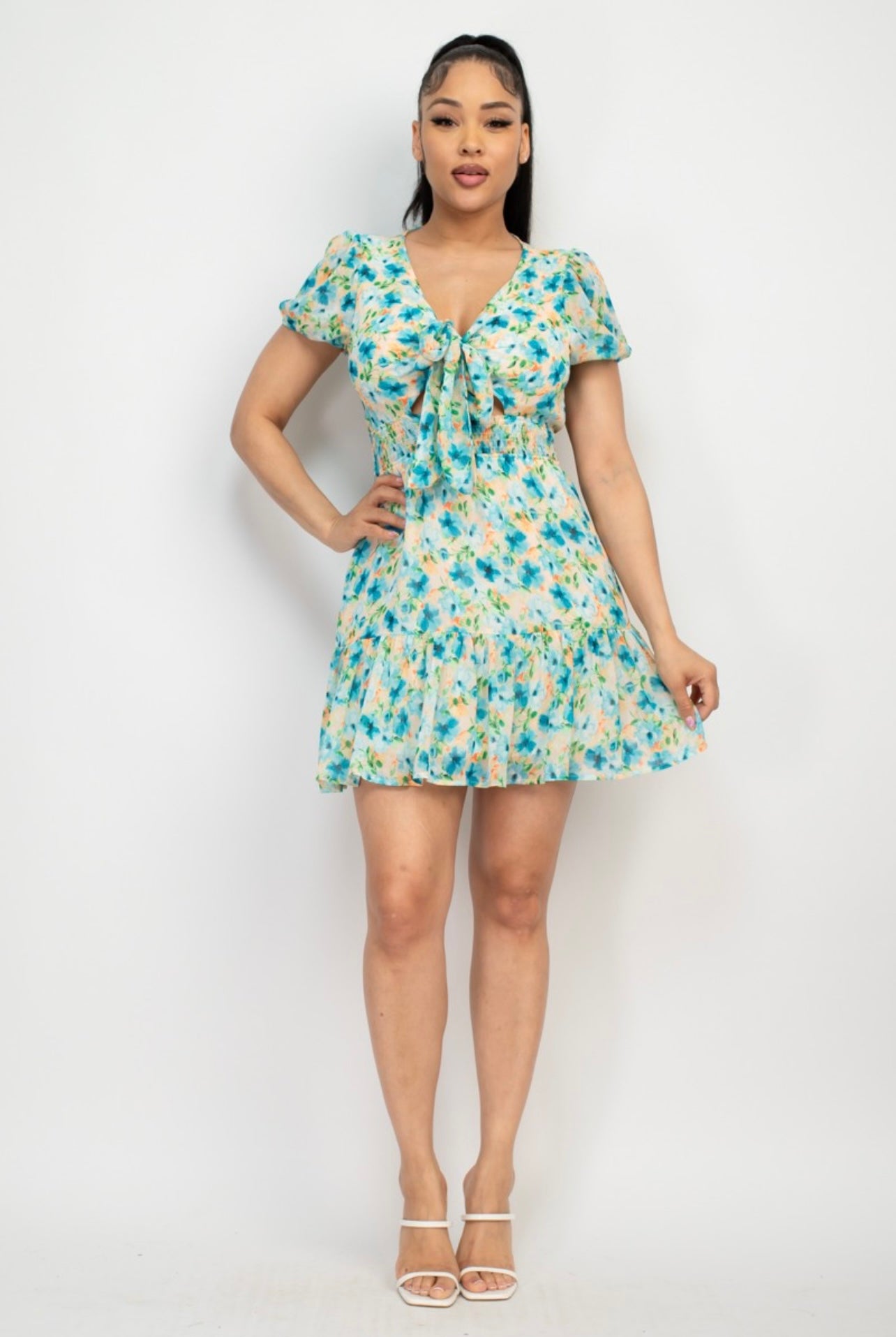 Iris Floral Mini Dress (Blue)