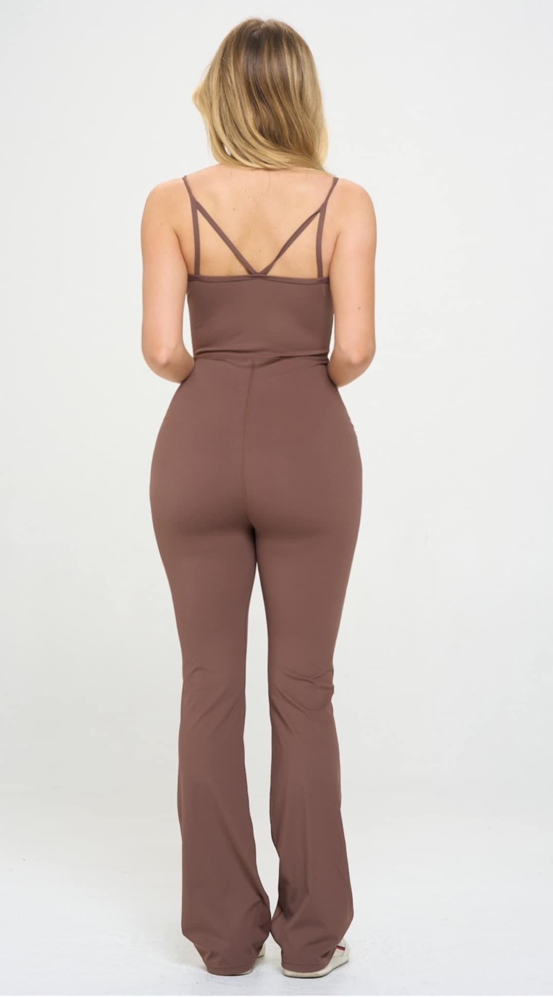 Flared Workout Jumpsuit (Brown)