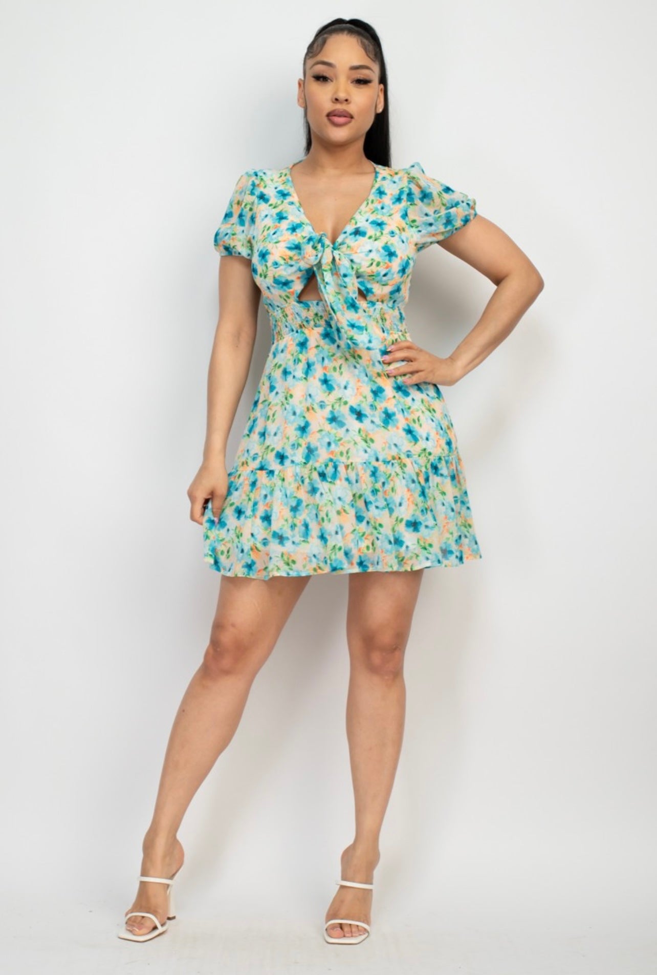 Iris Floral Mini Dress (Blue)