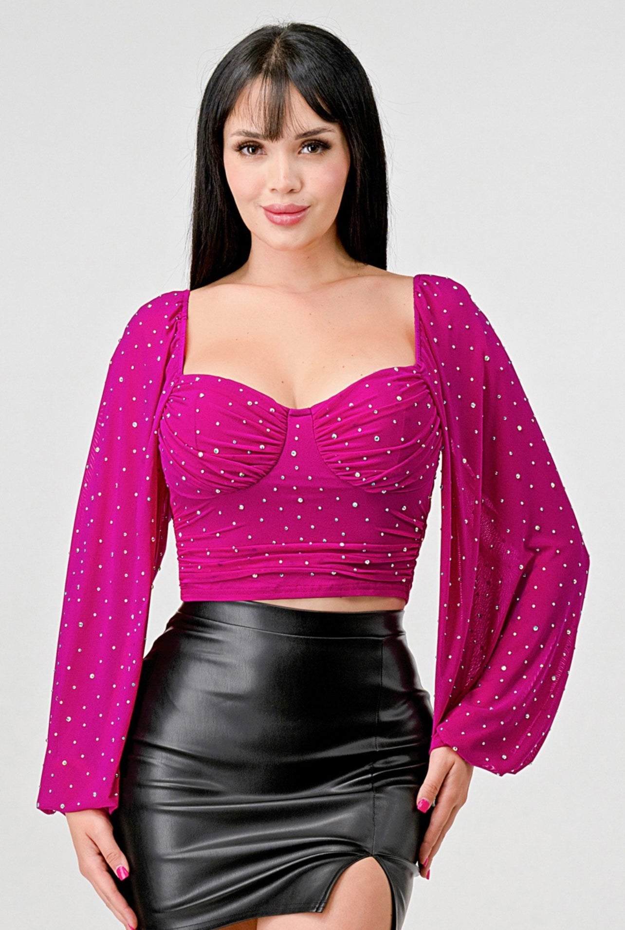 Sweetheart Rhinestone Cropped Top (Magenta)